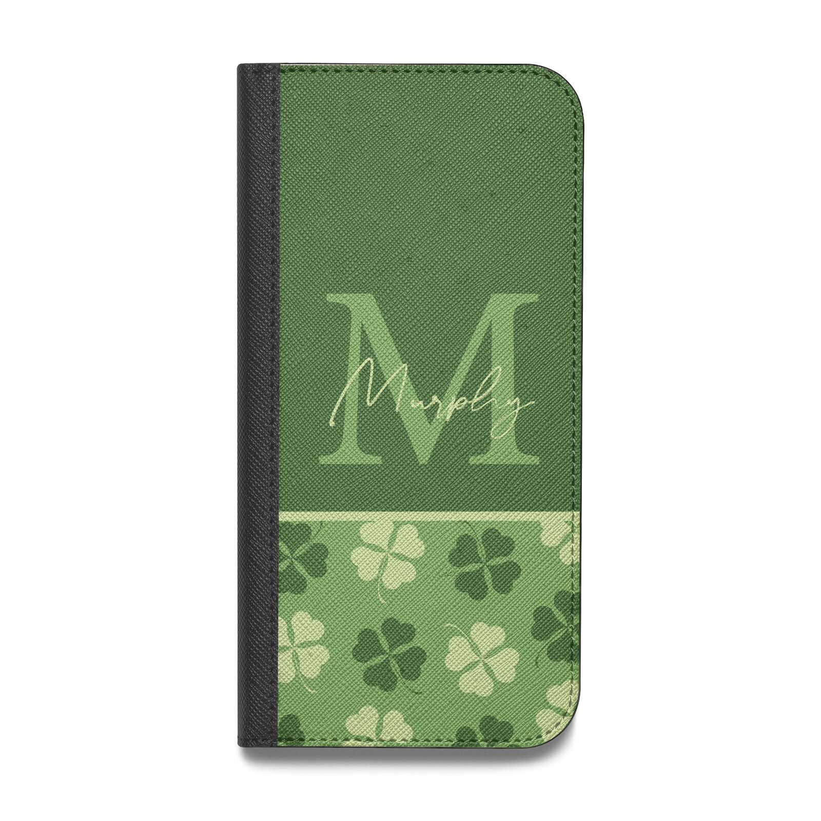 Personalised St Patricks Day Monogram Vegan Leather Flip iPhone Case