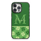 Personalised St Patricks Day Monogram iPhone 14 Pro Max Black Impact Case on Silver phone