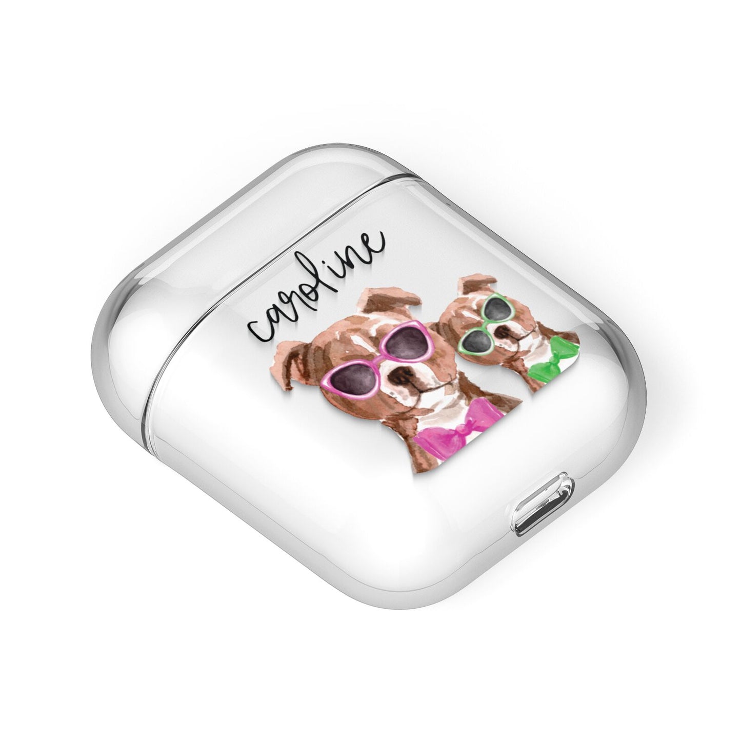 Personalised Staffordshire Bull Terrier AirPods Case Laid Flat