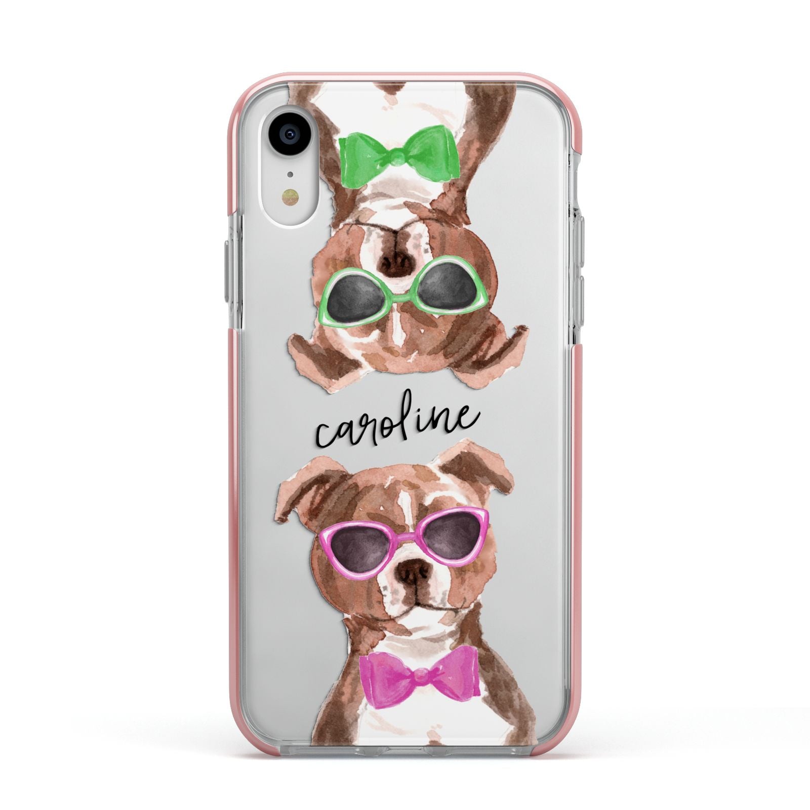 Personalised Staffordshire Bull Terrier Apple iPhone XR Impact Case Pink Edge on Silver Phone