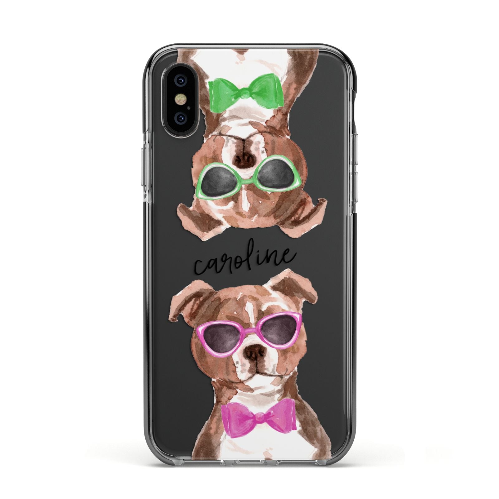 Personalised Staffordshire Bull Terrier Apple iPhone Xs Impact Case Black Edge on Black Phone