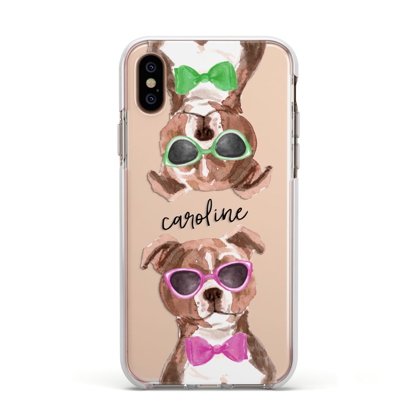 Personalised Staffordshire Bull Terrier Apple iPhone Xs Impact Case White Edge on Gold Phone