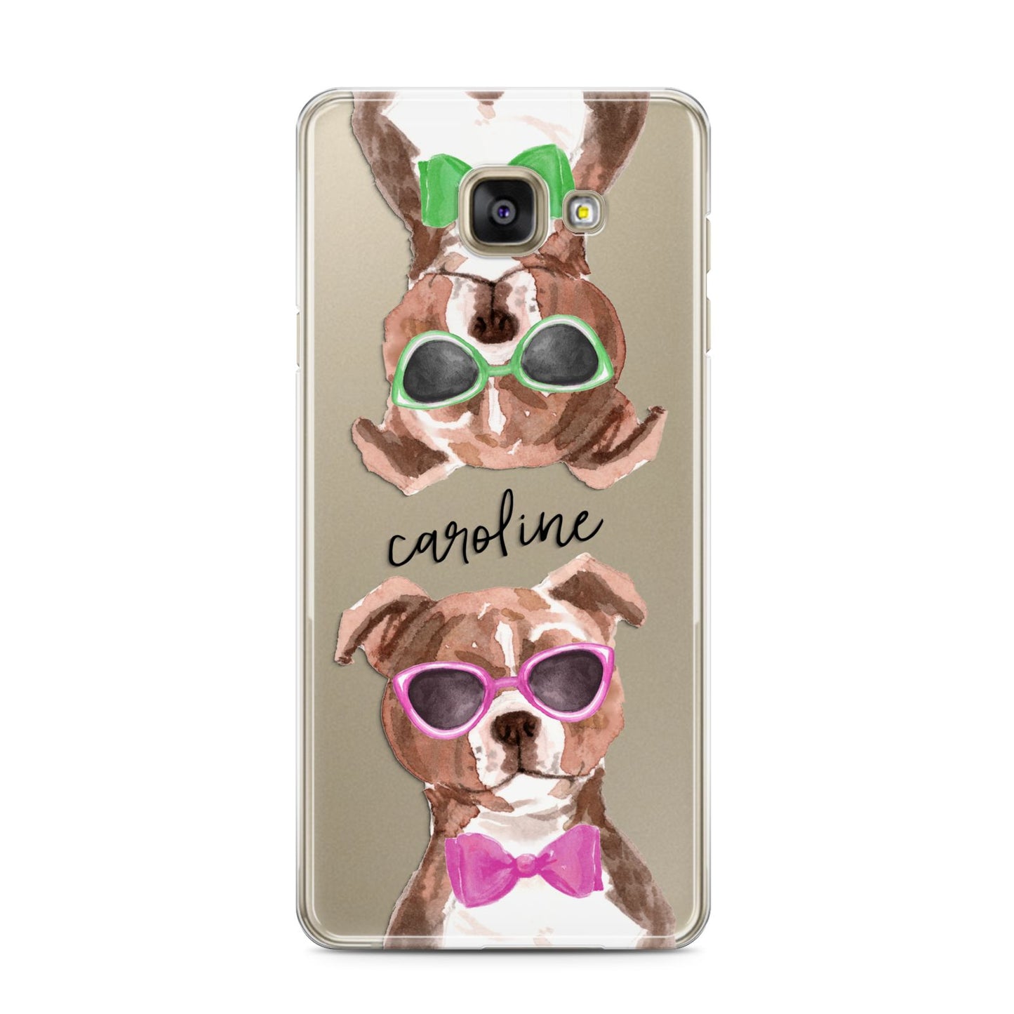 Personalised Staffordshire Bull Terrier Samsung Galaxy A3 2016 Case on gold phone