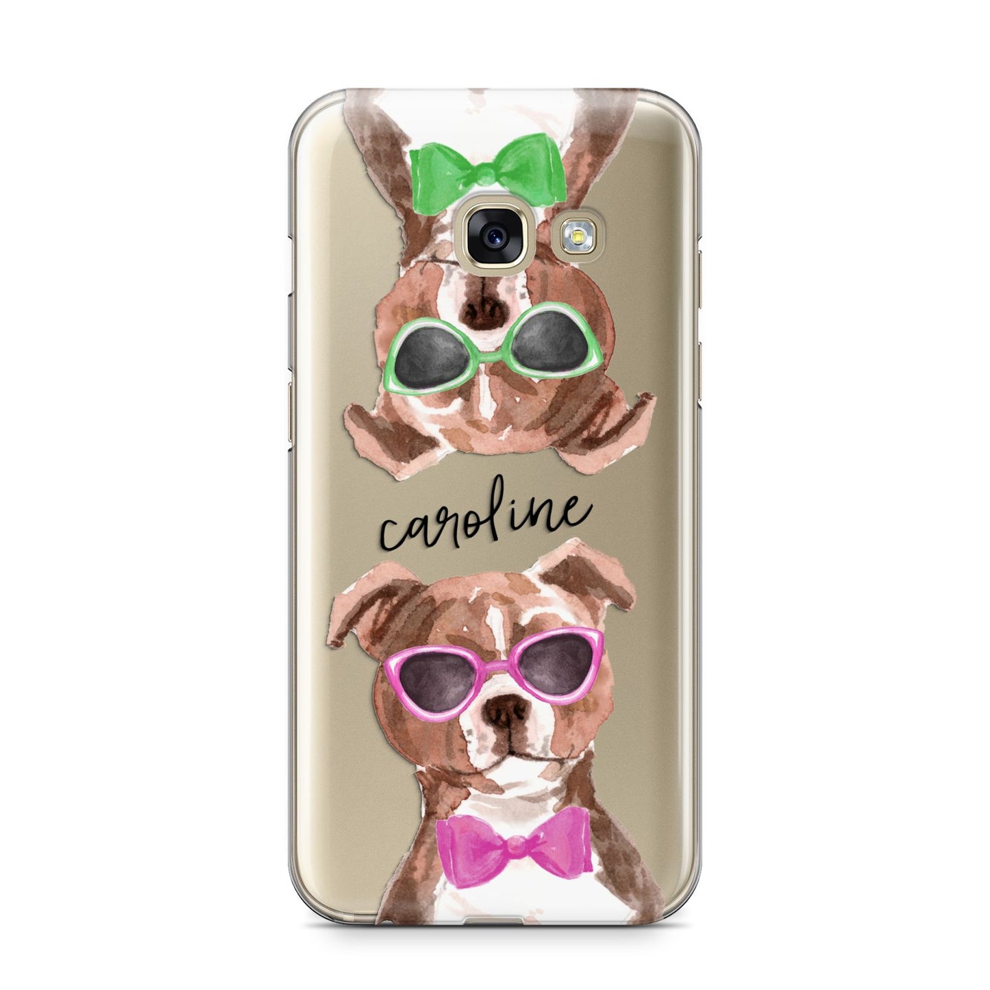 Personalised Staffordshire Bull Terrier Samsung Galaxy A3 2017 Case on gold phone