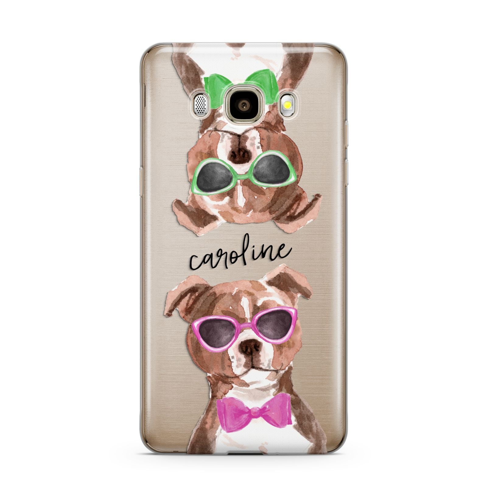 Personalised Staffordshire Bull Terrier Samsung Galaxy J7 2016 Case on gold phone