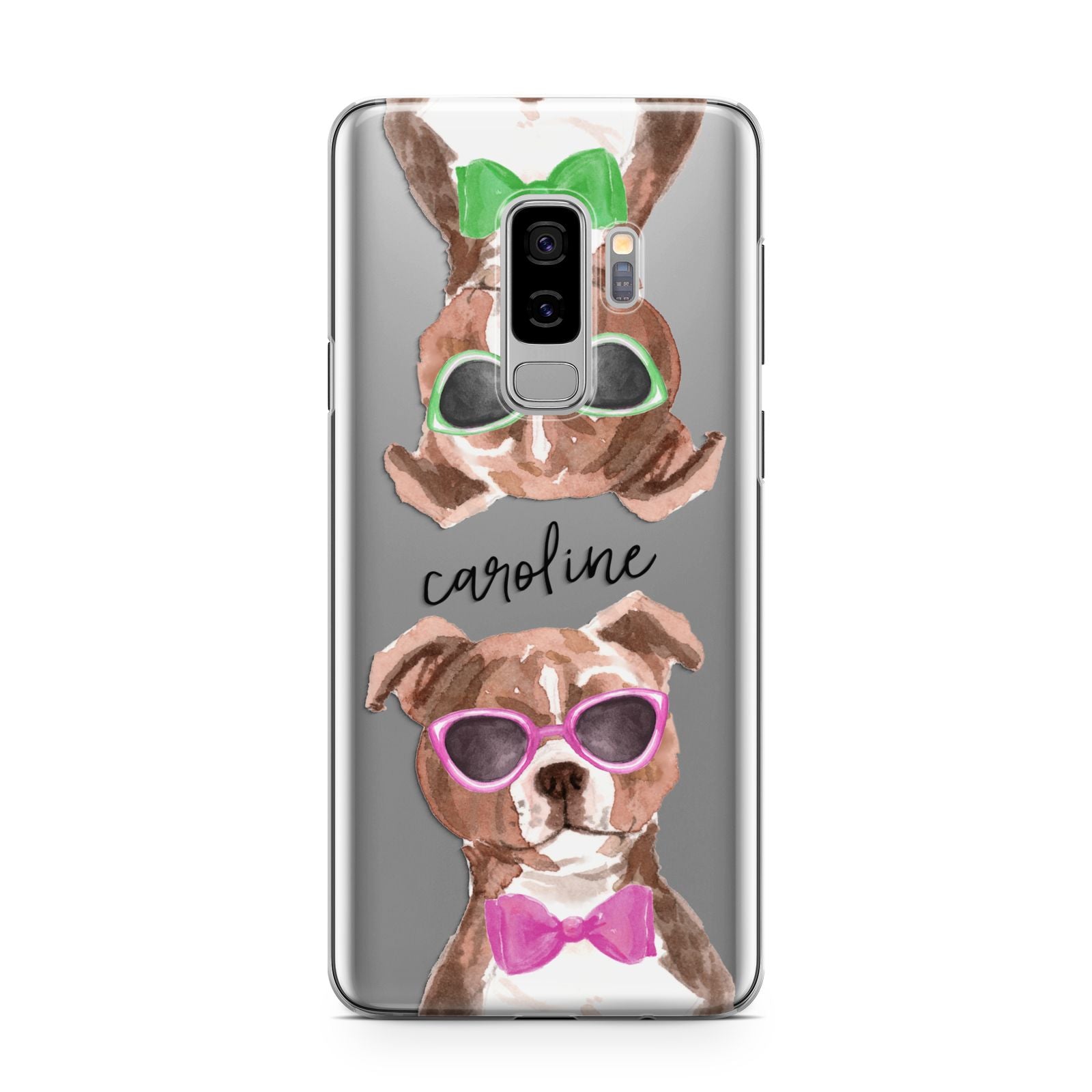 Personalised Staffordshire Bull Terrier Samsung Galaxy S9 Plus Case on Silver phone