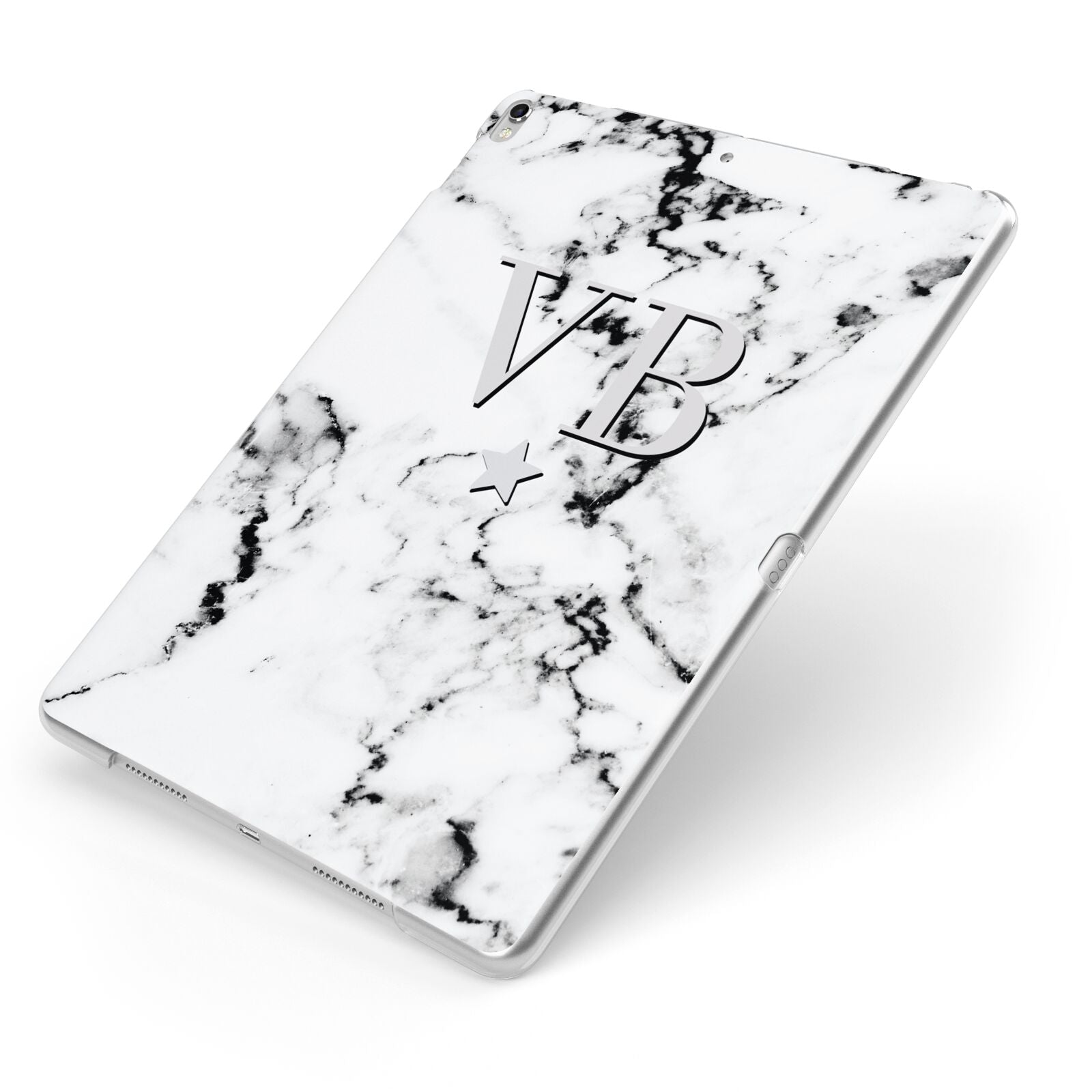 Personalised Star Marble Initialed Grey Apple iPad Case on Silver iPad Side View