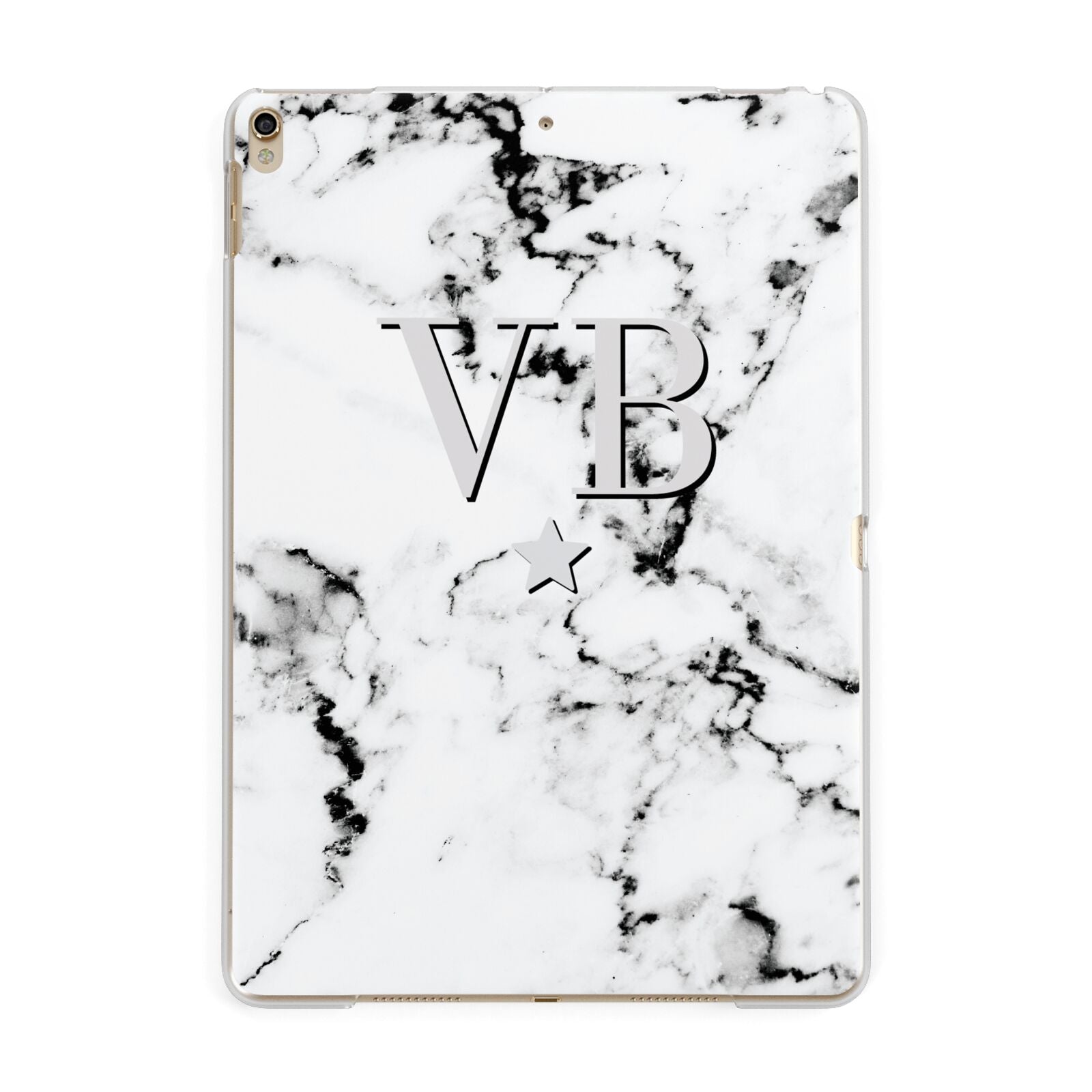 Personalised Star Marble Initialed Grey Apple iPad Gold Case