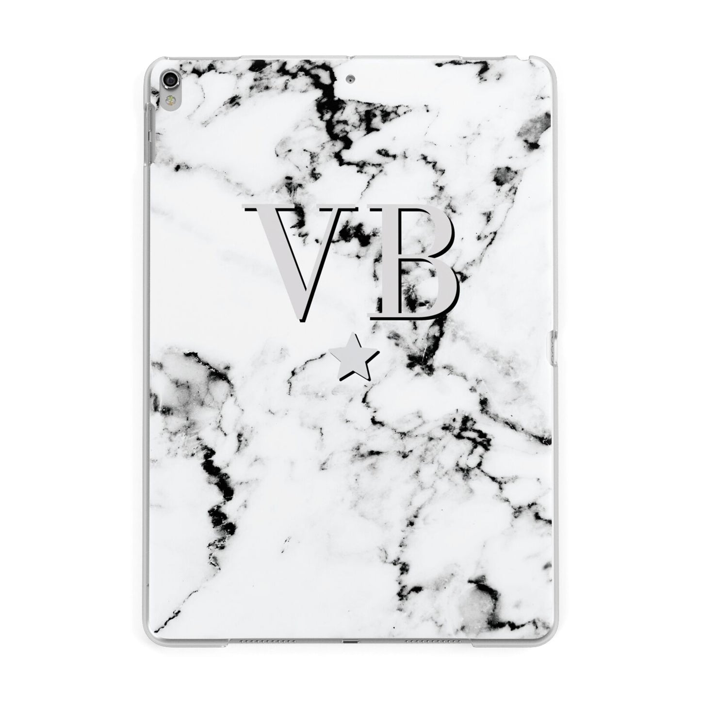 Personalised Star Marble Initialed Grey Apple iPad Silver Case