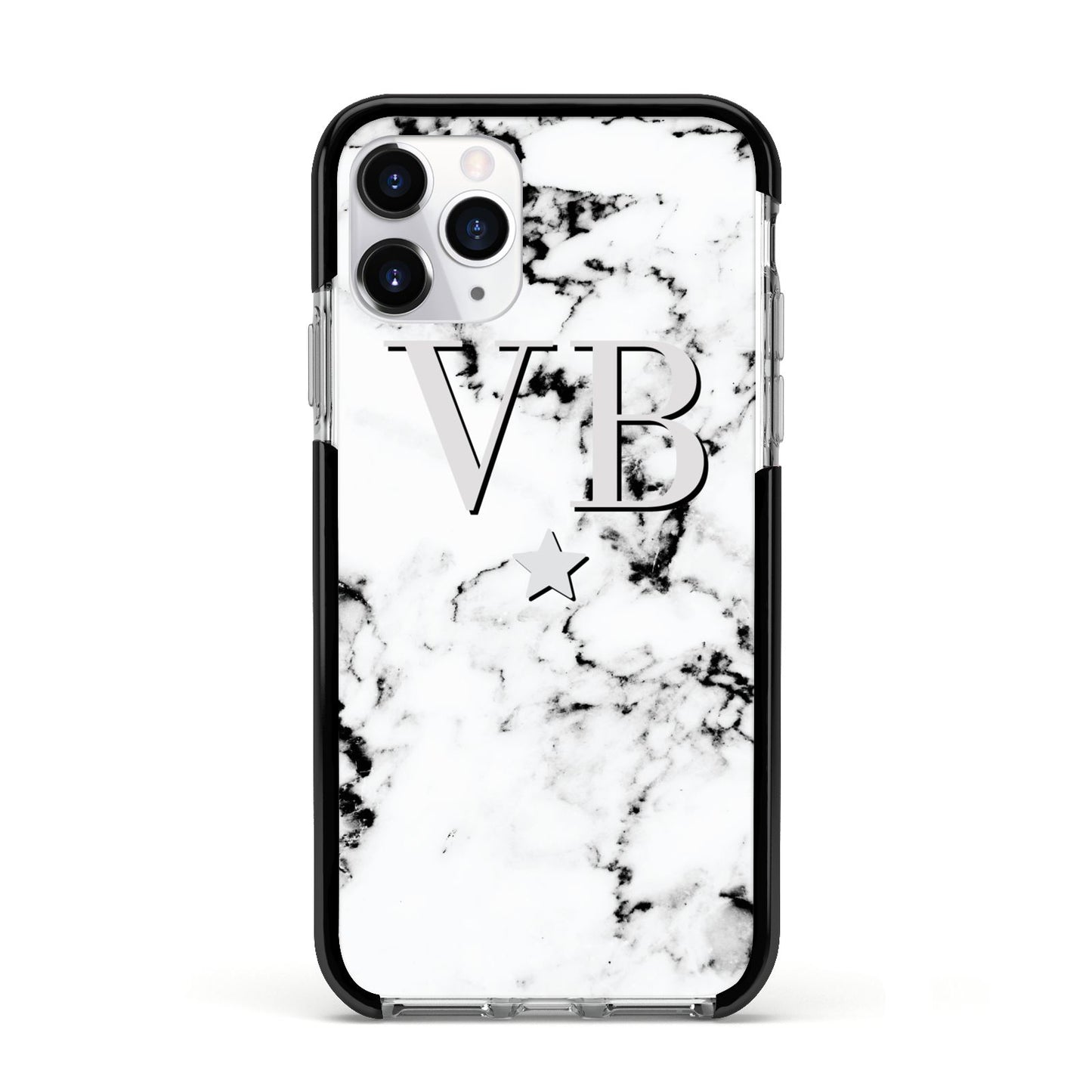 Personalised Star Marble Initialed Grey Apple iPhone 11 Pro in Silver with Black Impact Case