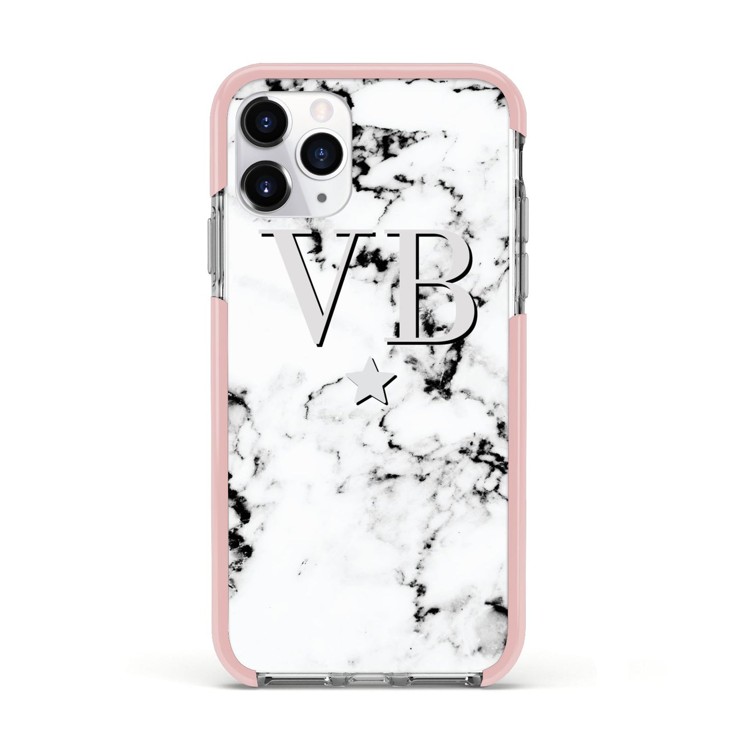 Personalised Star Marble Initialed Grey Apple iPhone 11 Pro in Silver with Pink Impact Case