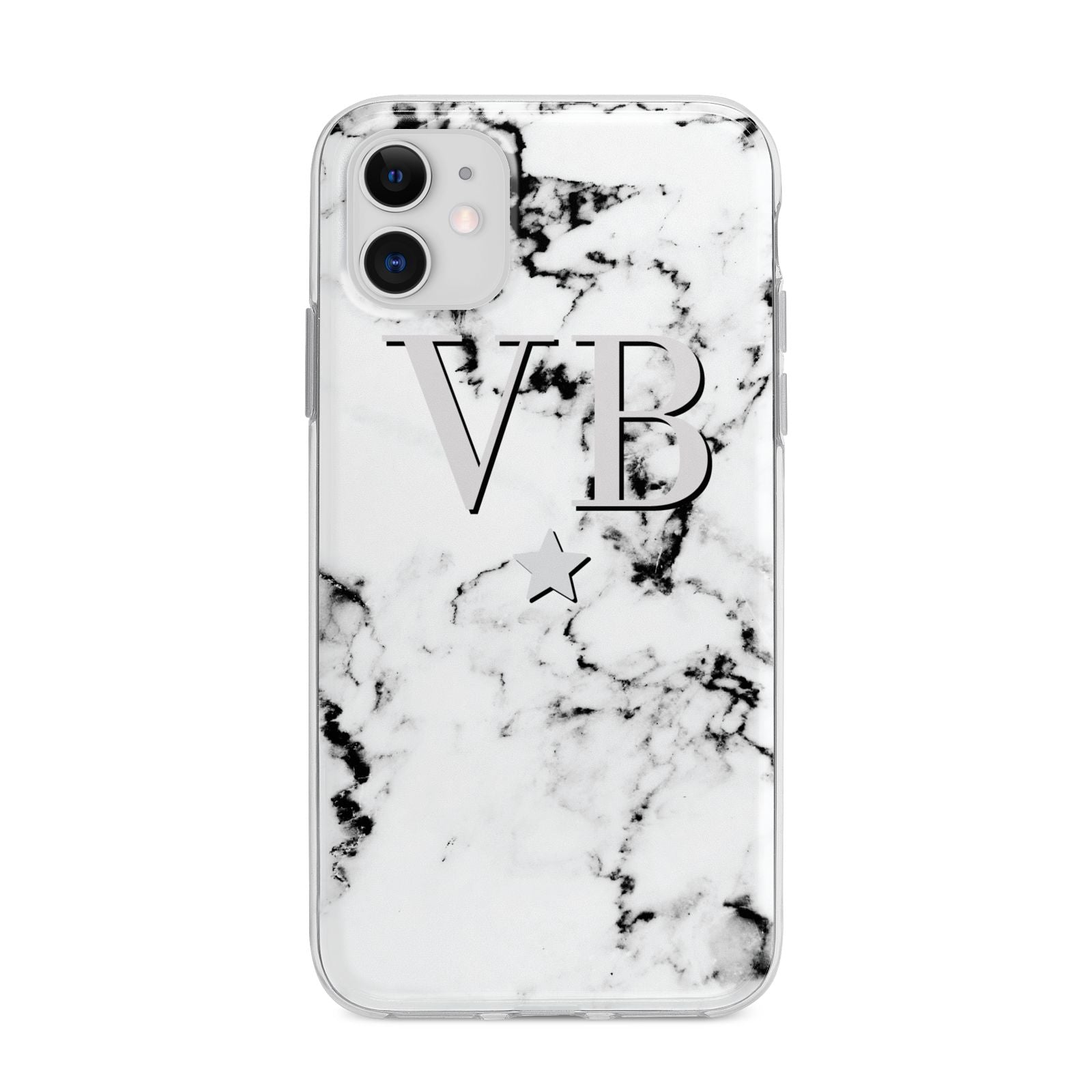 Personalised Star Marble Initialed Grey Apple iPhone 11 in White with Bumper Case