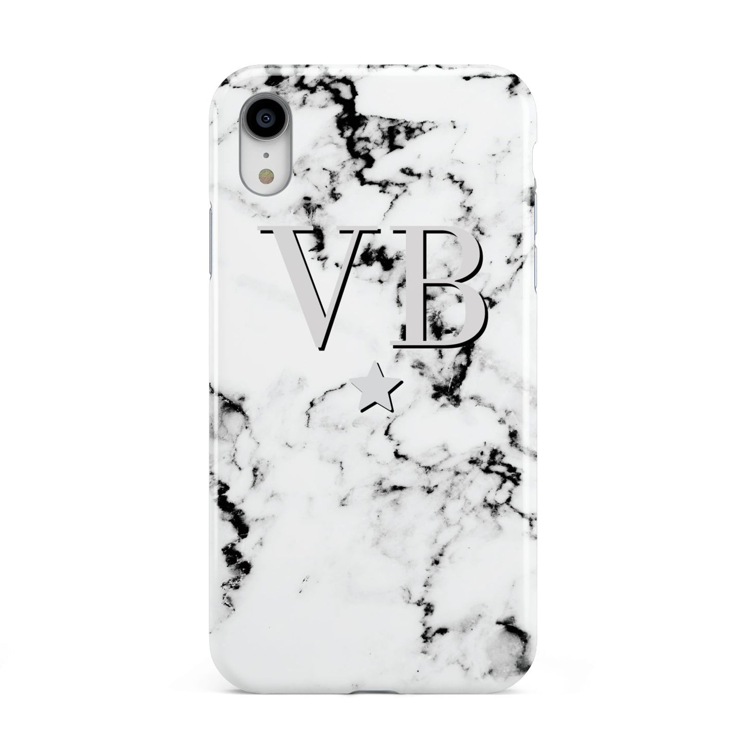 Personalised Star Marble Initialed Grey Apple iPhone XR White 3D Tough Case