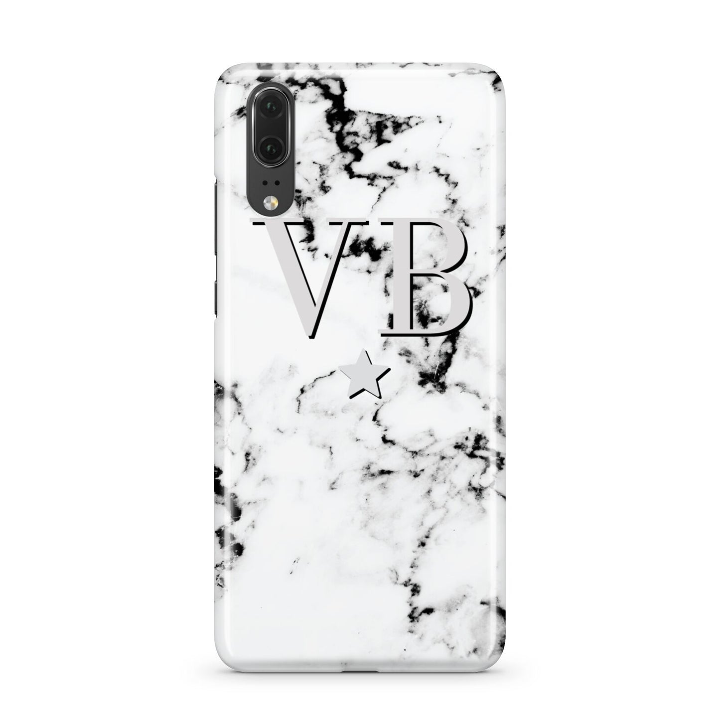 Personalised Star Marble Initialed Grey Huawei P20 Phone Case