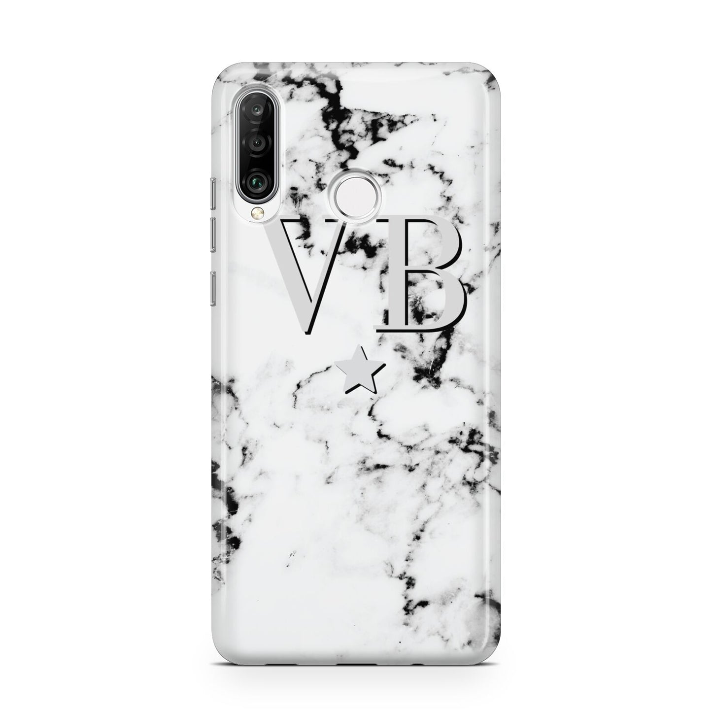 Personalised Star Marble Initialed Grey Huawei P30 Lite Phone Case