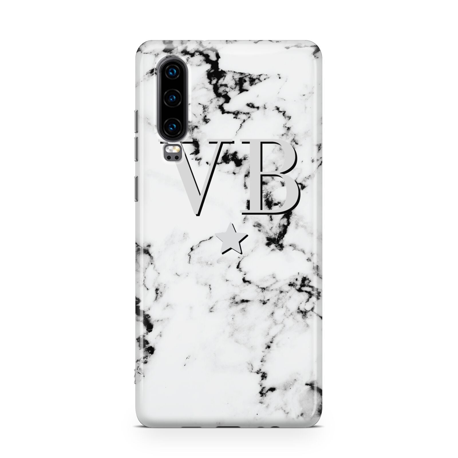 Personalised Star Marble Initialed Grey Huawei P30 Phone Case