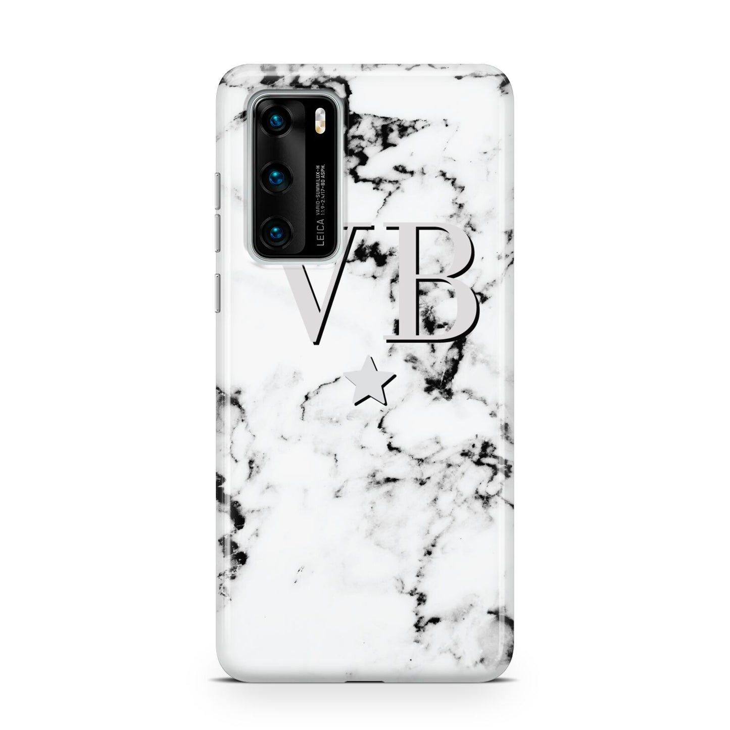 Personalised Star Marble Initialed Grey Huawei P40 Phone Case