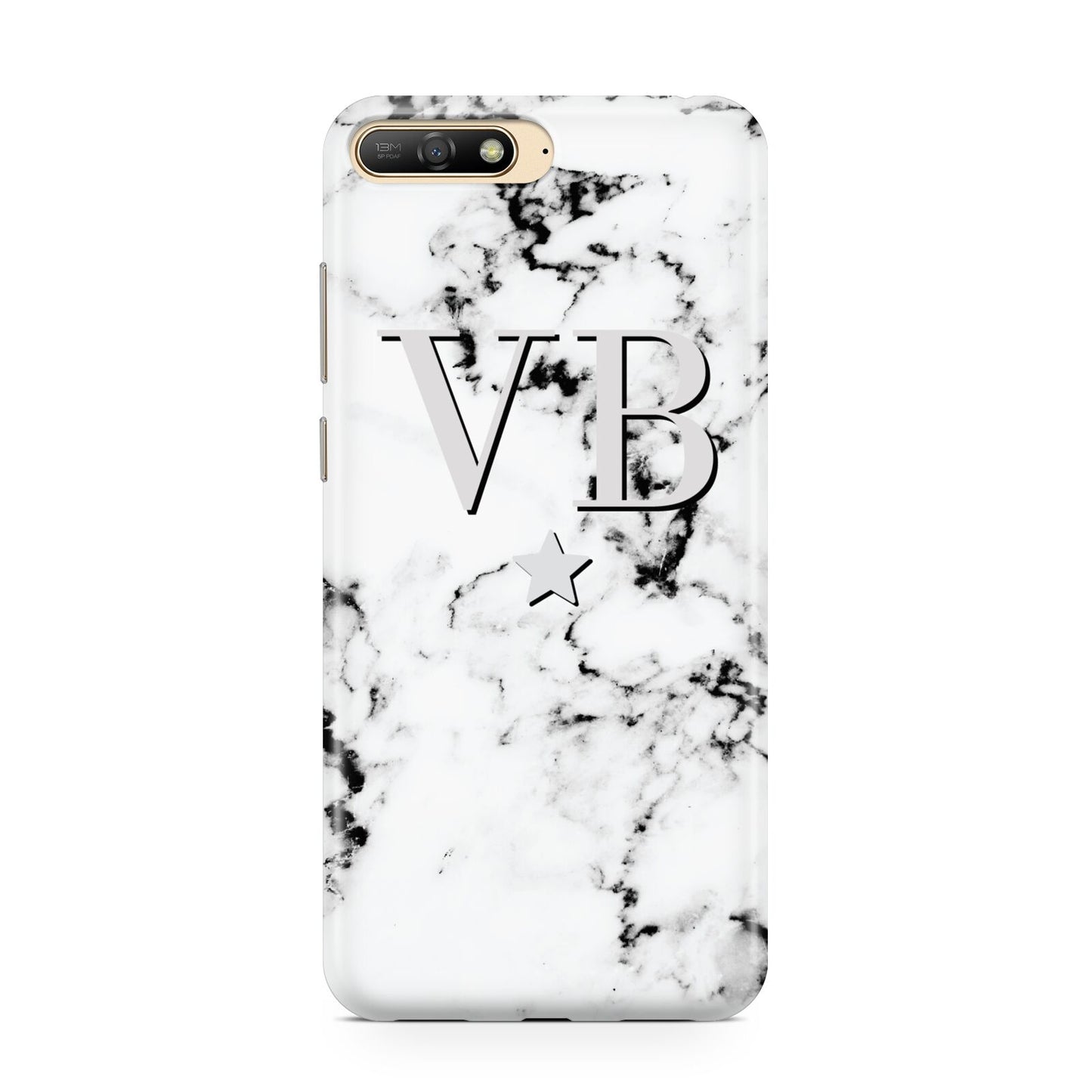 Personalised Star Marble Initialed Grey Huawei Y6 2018