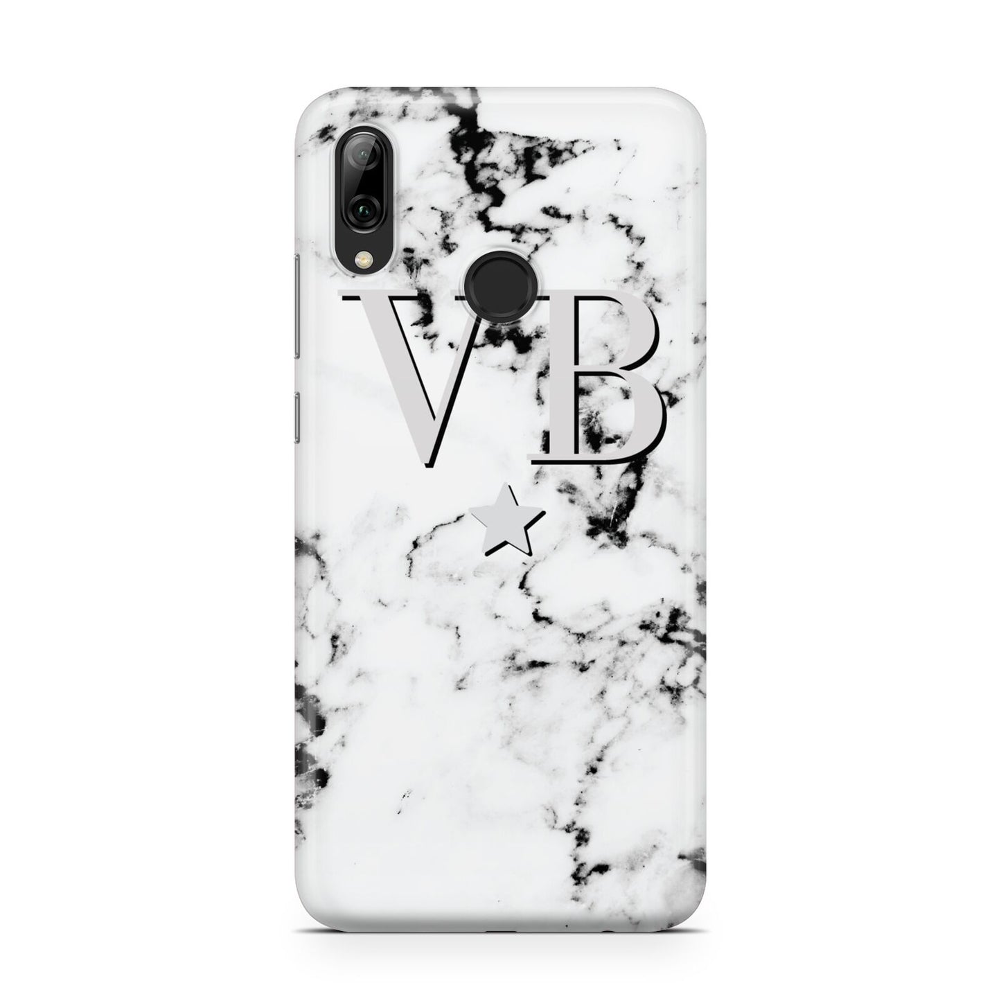 Personalised Star Marble Initialed Grey Huawei Y7 2019