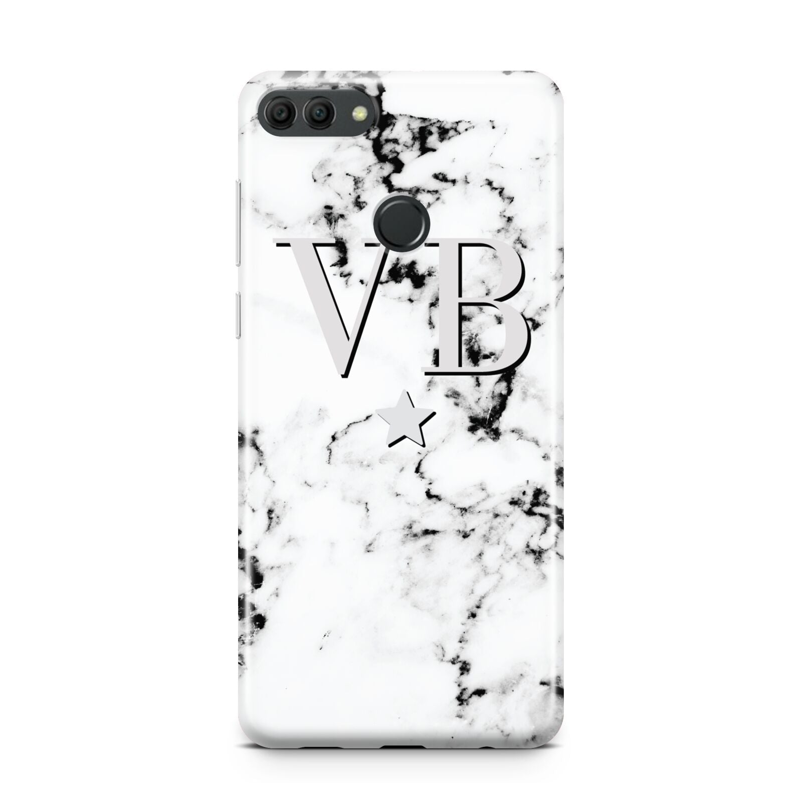 Personalised Star Marble Initialed Grey Huawei Y9 2018