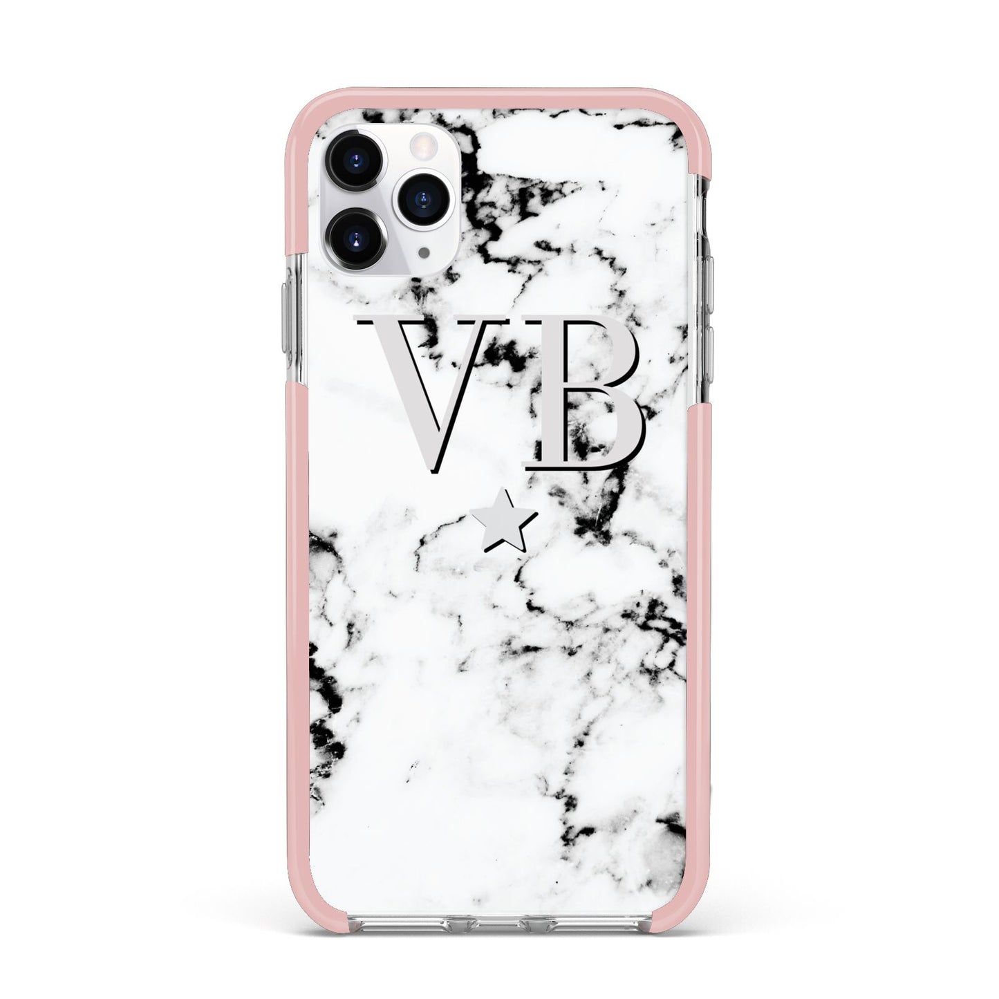 Personalised Star Marble Initialed Grey iPhone 11 Pro Max Impact Pink Edge Case