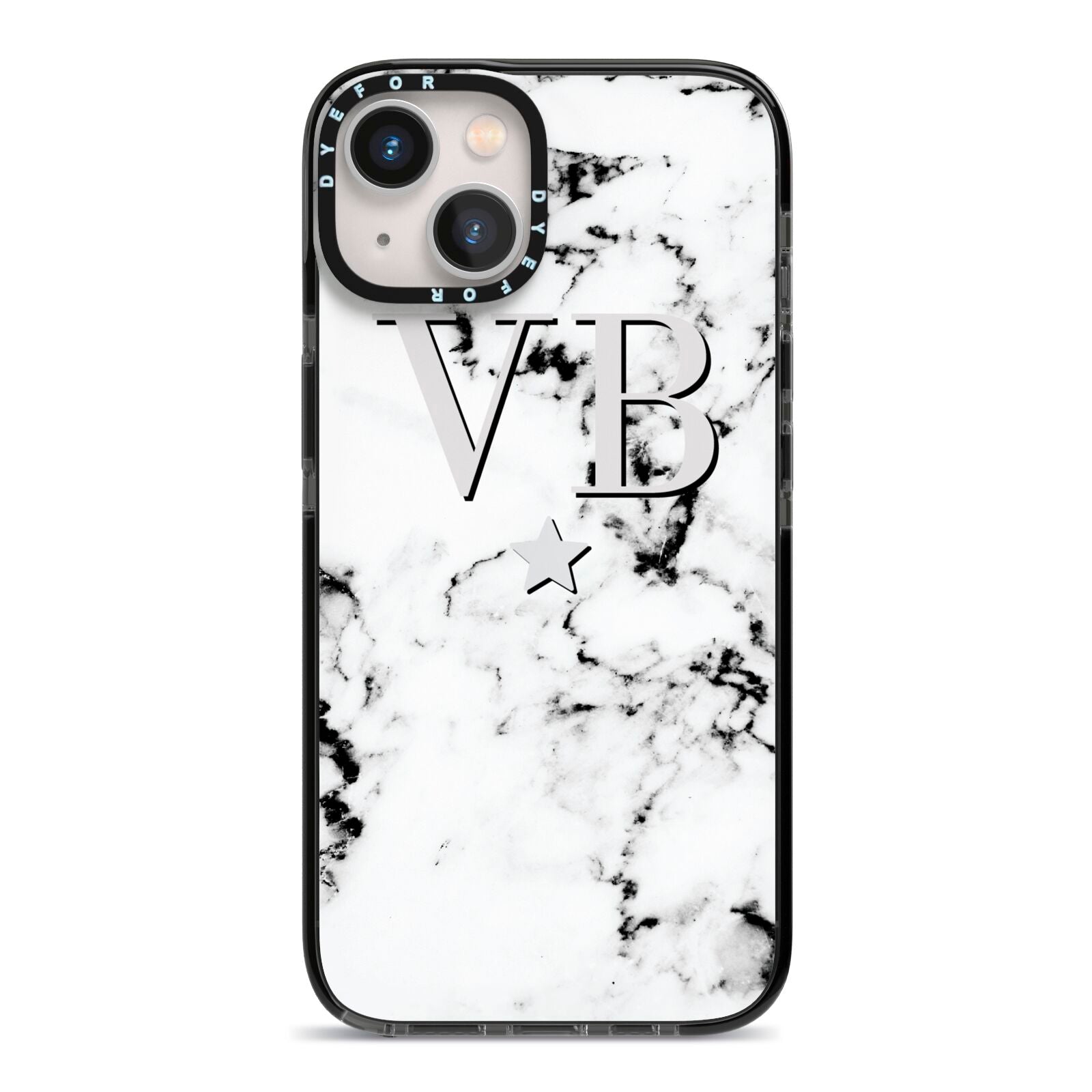 Personalised Star Marble Initialed Grey iPhone 13 Black Impact Case on Silver phone