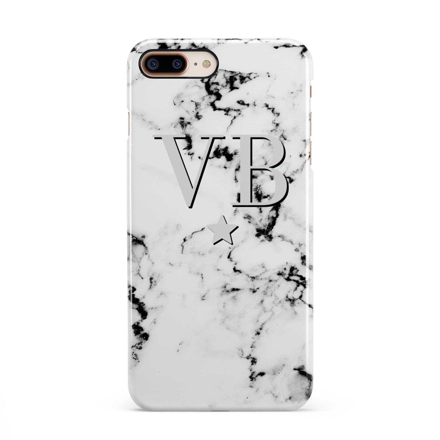 Personalised Star Marble Initialed Grey iPhone 8 Plus 3D Snap Case on Gold Phone