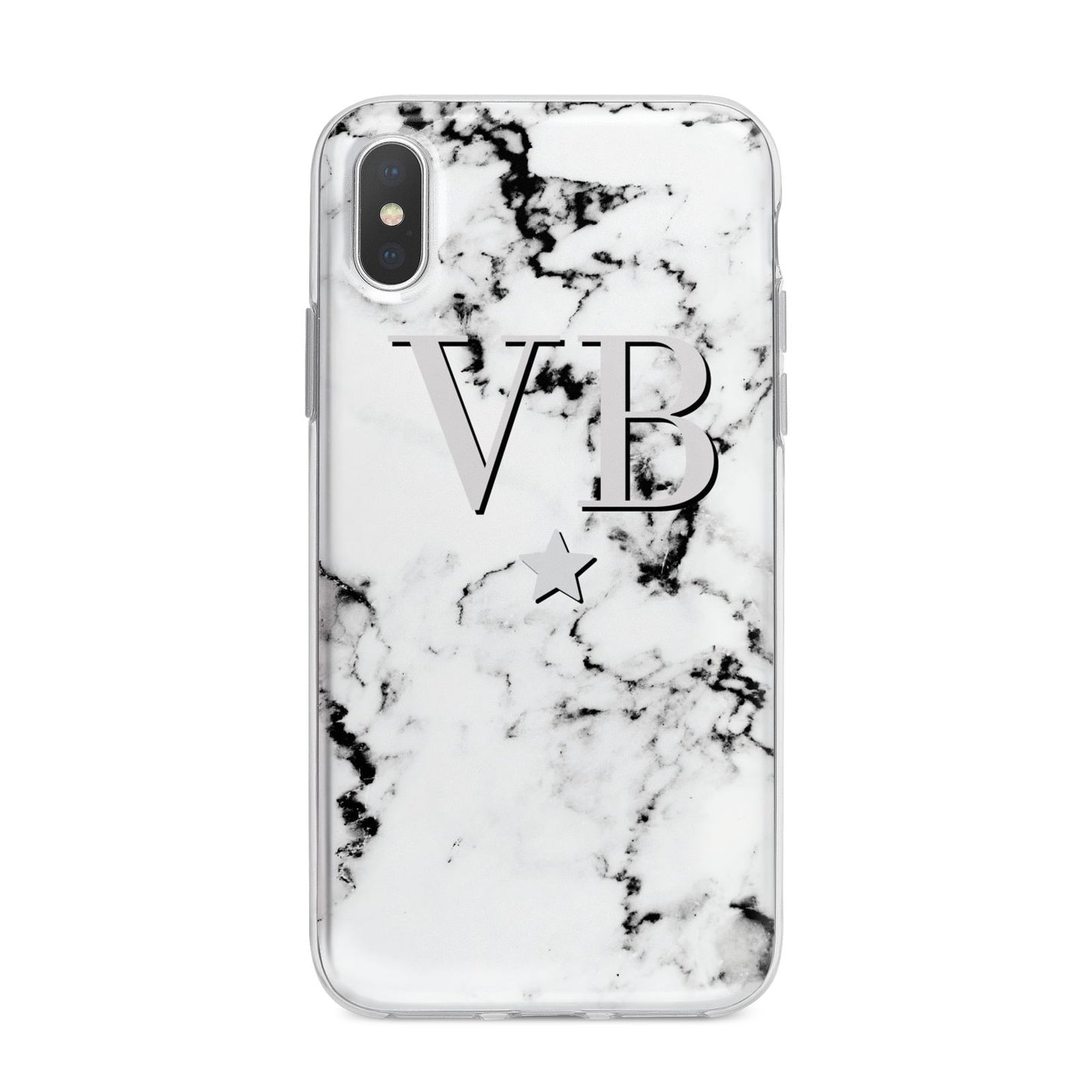 Personalised Star Marble Initialed Grey iPhone X Bumper Case on Silver iPhone Alternative Image 1