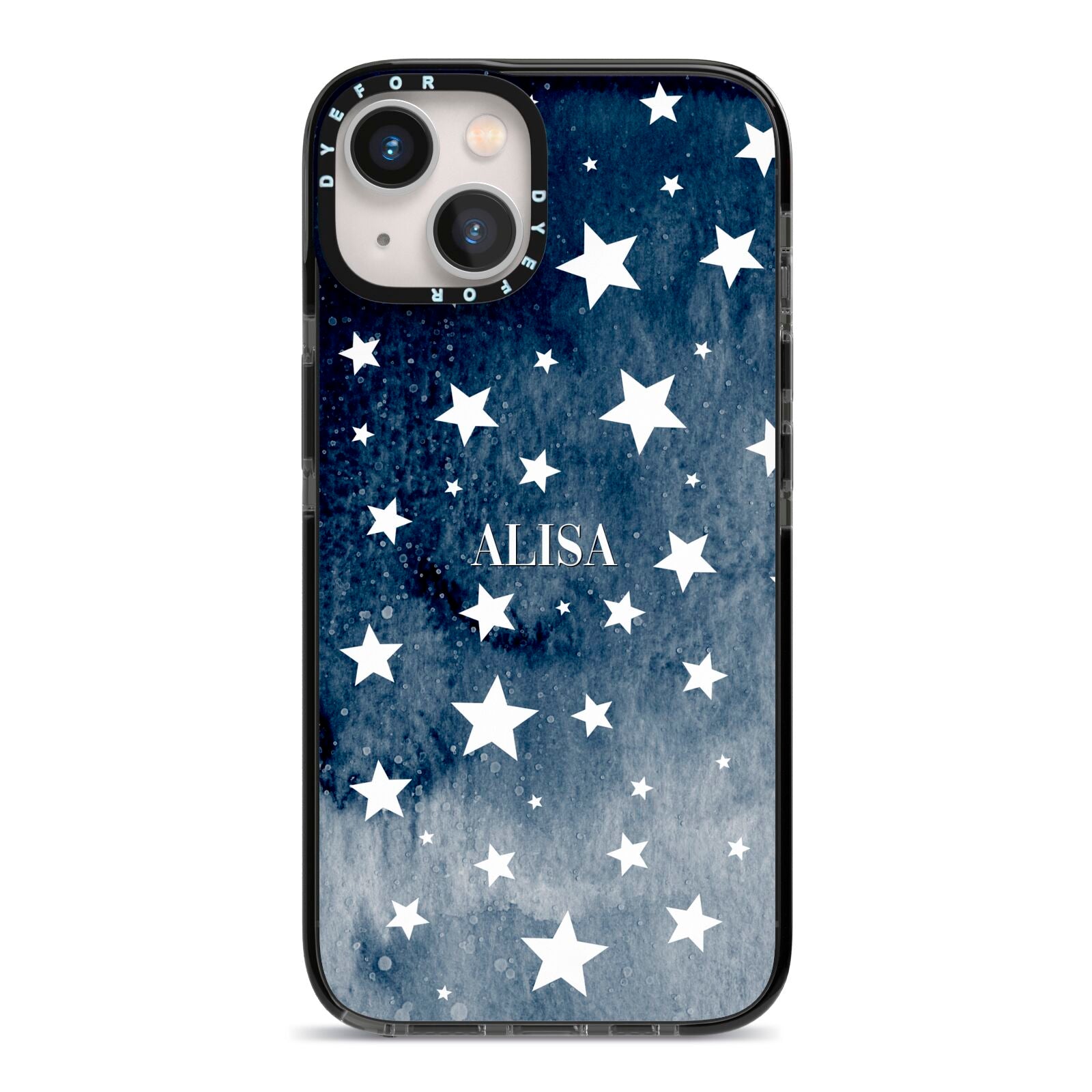 Personalised Star Print iPhone 13 Black Impact Case on Silver phone