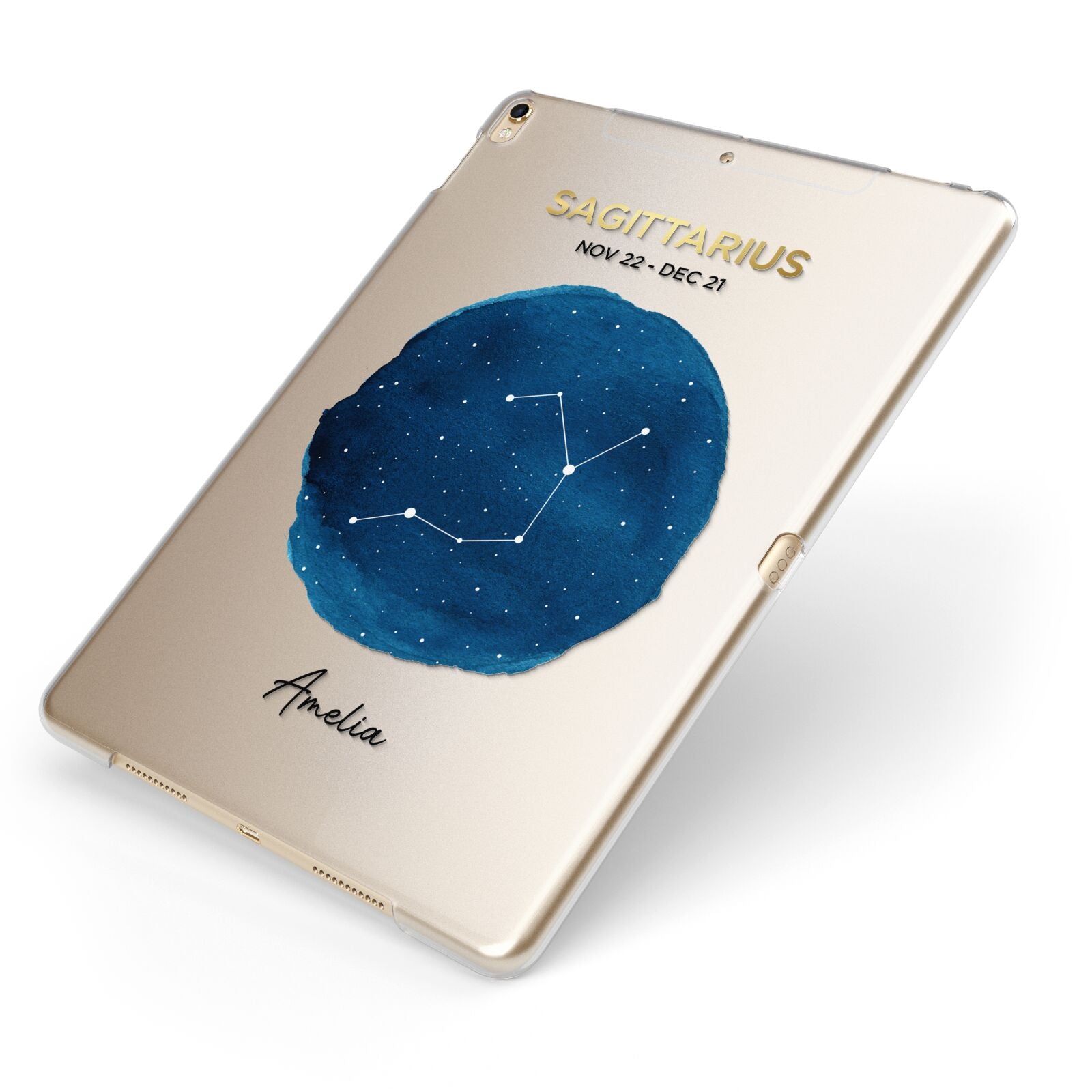 Personalised Star Sign Apple iPad Case on Gold iPad Side View