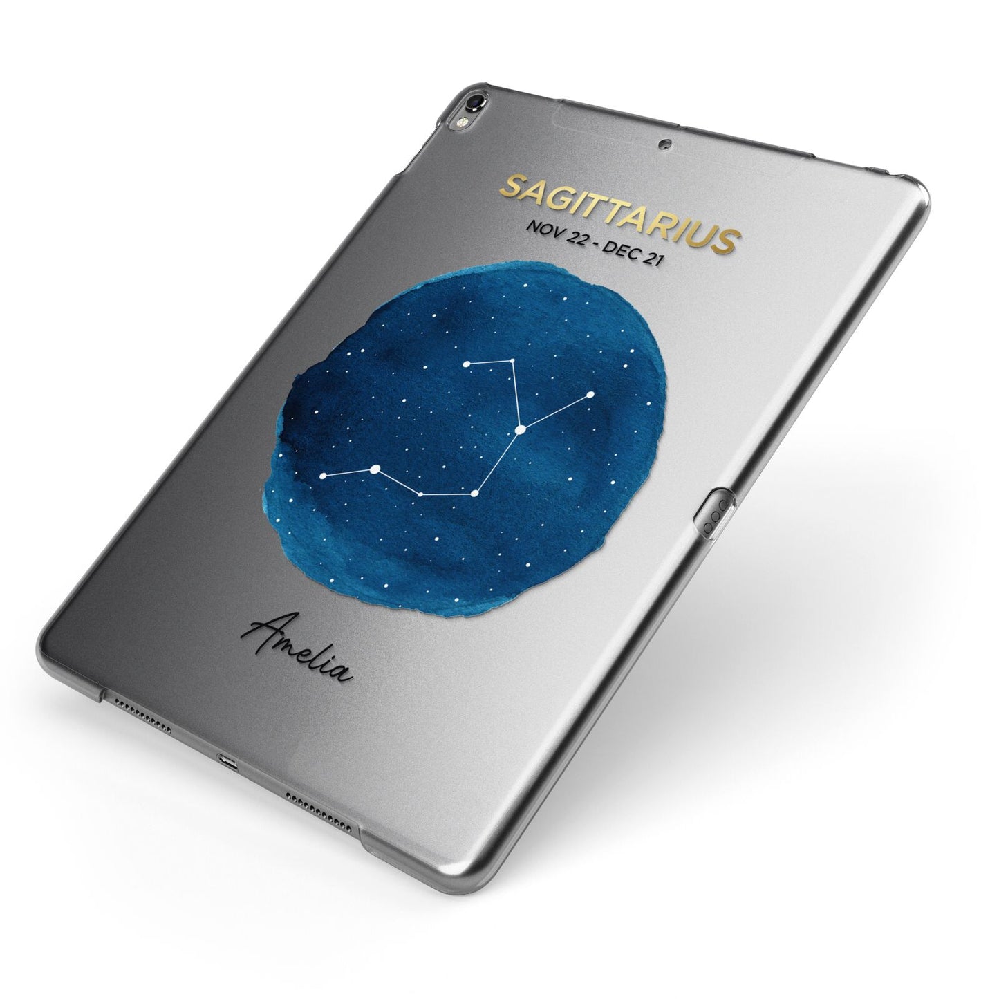 Personalised Star Sign Apple iPad Case on Grey iPad Side View