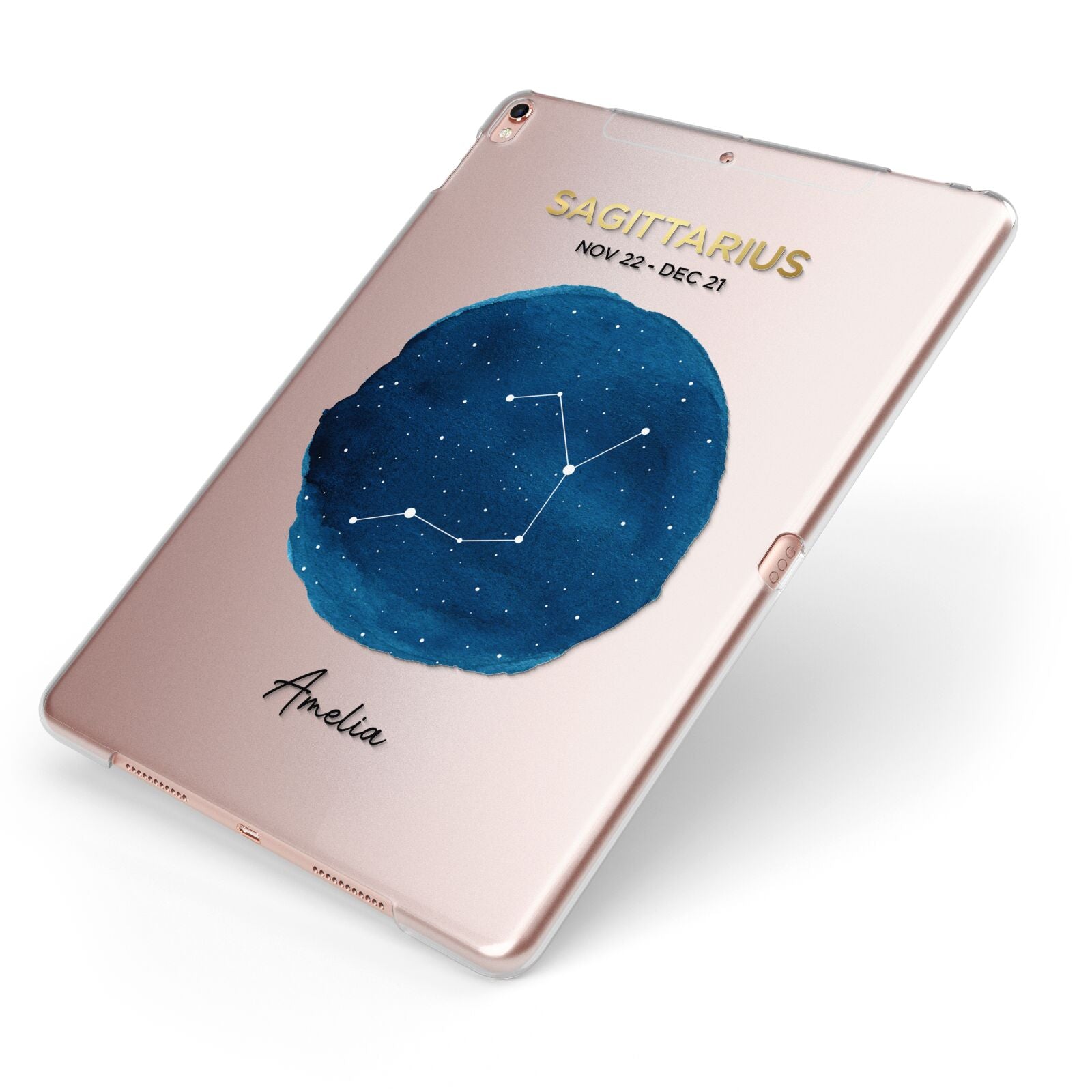 Personalised Star Sign Apple iPad Case on Rose Gold iPad Side View