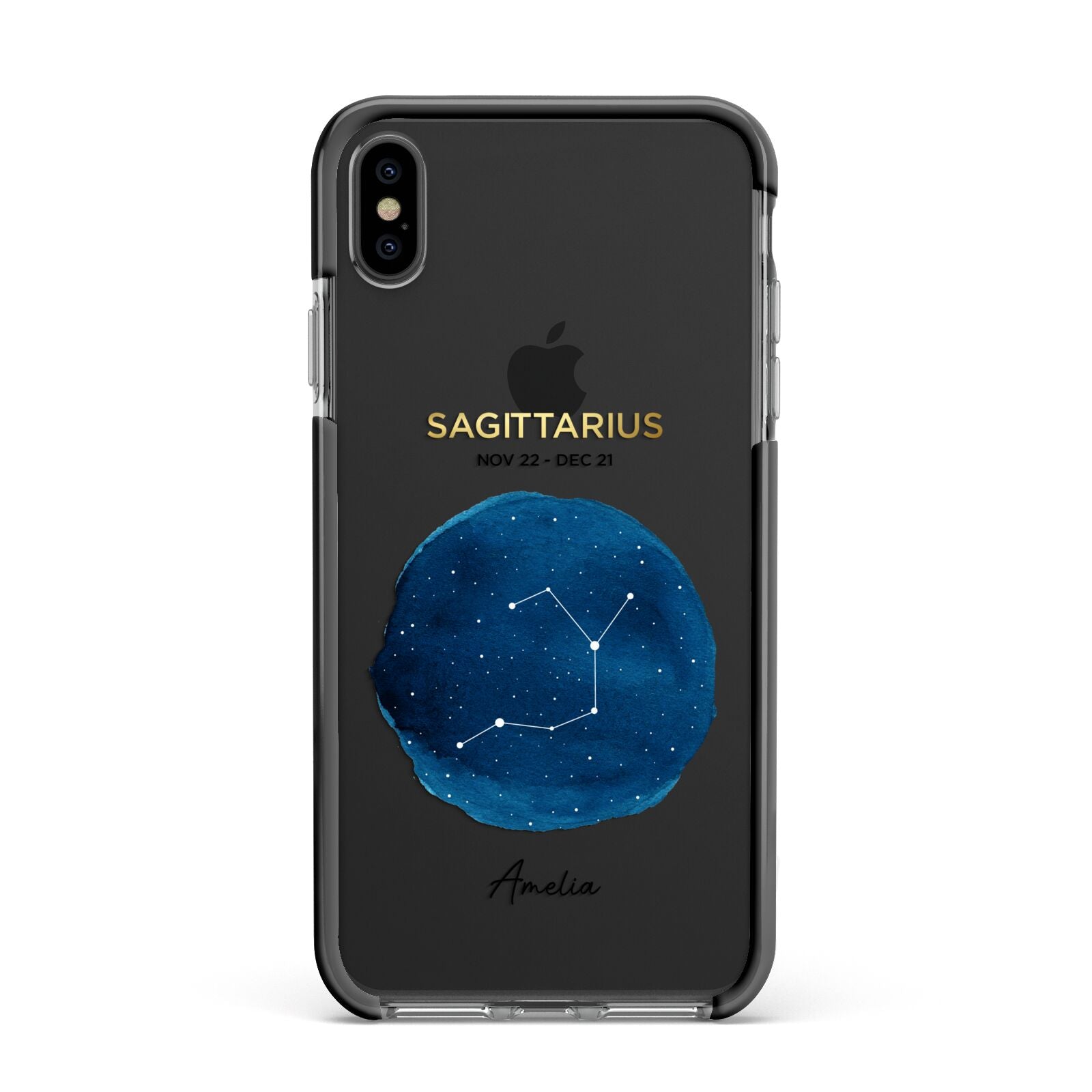 Personalised Star Sign Apple iPhone Xs Max Impact Case Black Edge on Black Phone