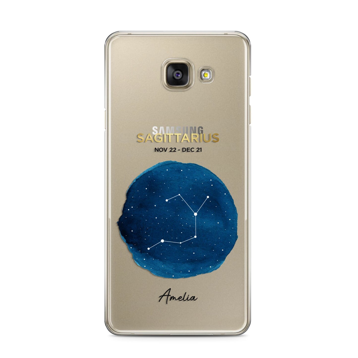 Personalised Star Sign Samsung Galaxy A3 2016 Case on gold phone