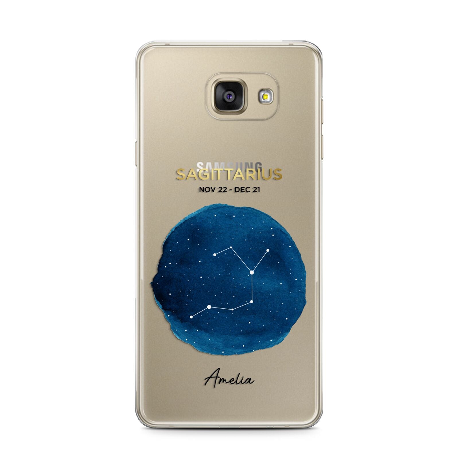 Personalised Star Sign Samsung Galaxy A7 2016 Case on gold phone