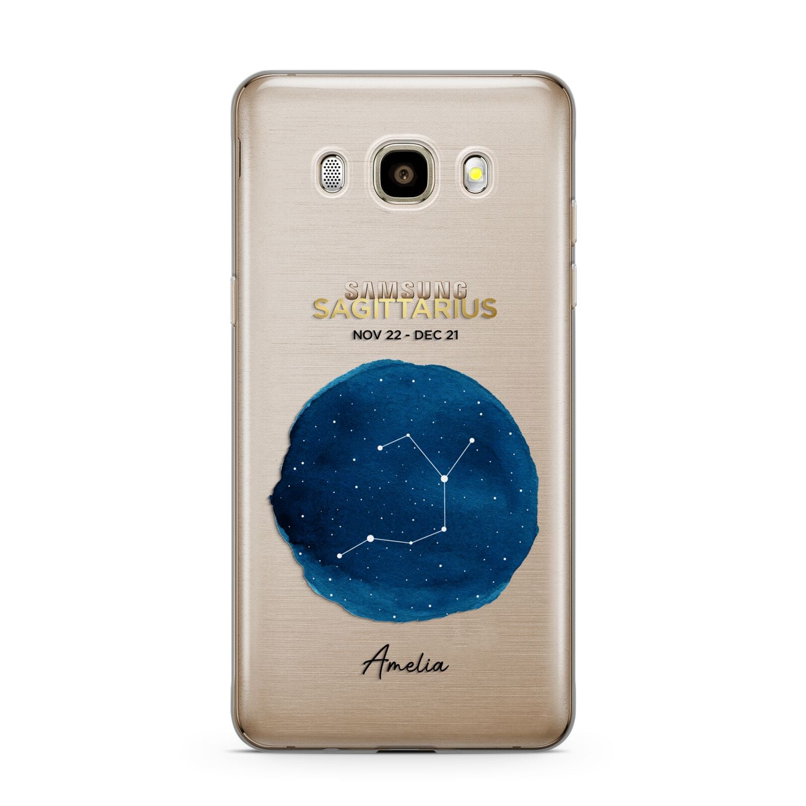 Personalised Star Sign Samsung Galaxy J7 2016 Case on gold phone