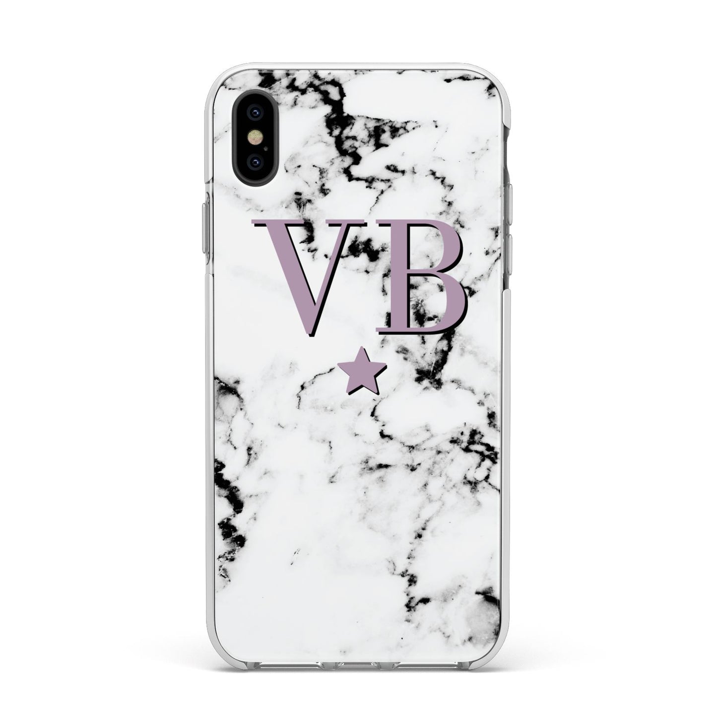 Personalised Star With Monogram Marble Apple iPhone Xs Max Impact Case White Edge on Black Phone