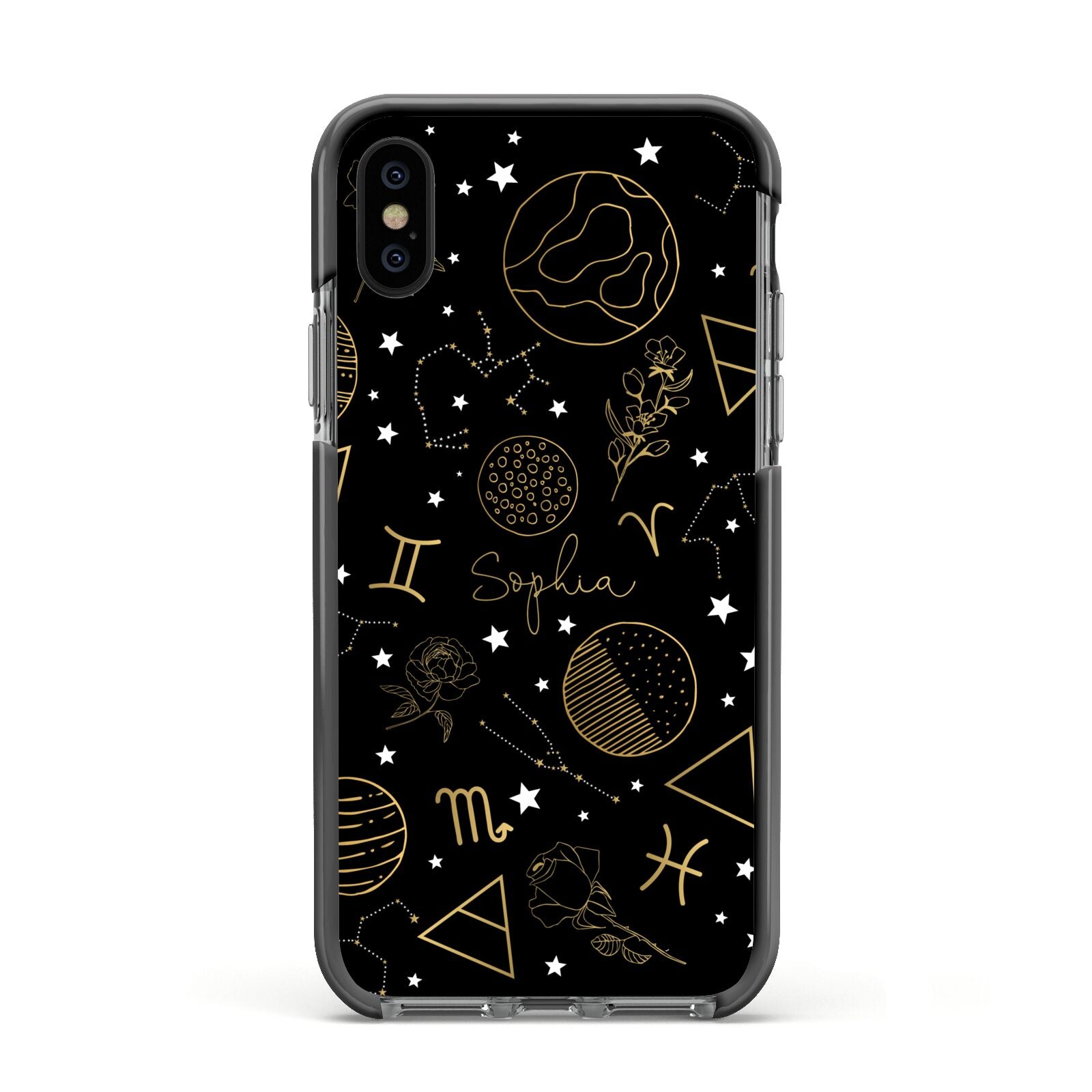 Personalised Stargazer Apple iPhone Xs Impact Case Black Edge on Black Phone