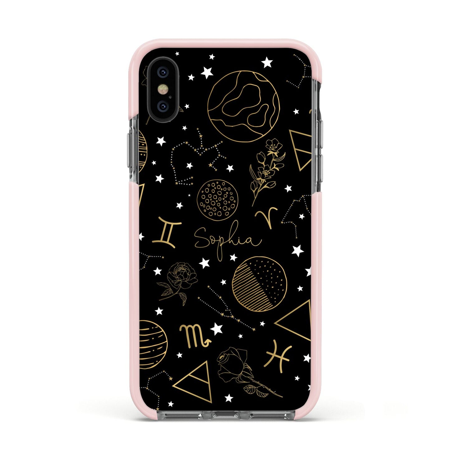 Personalised Stargazer Apple iPhone Xs Impact Case Pink Edge on Black Phone