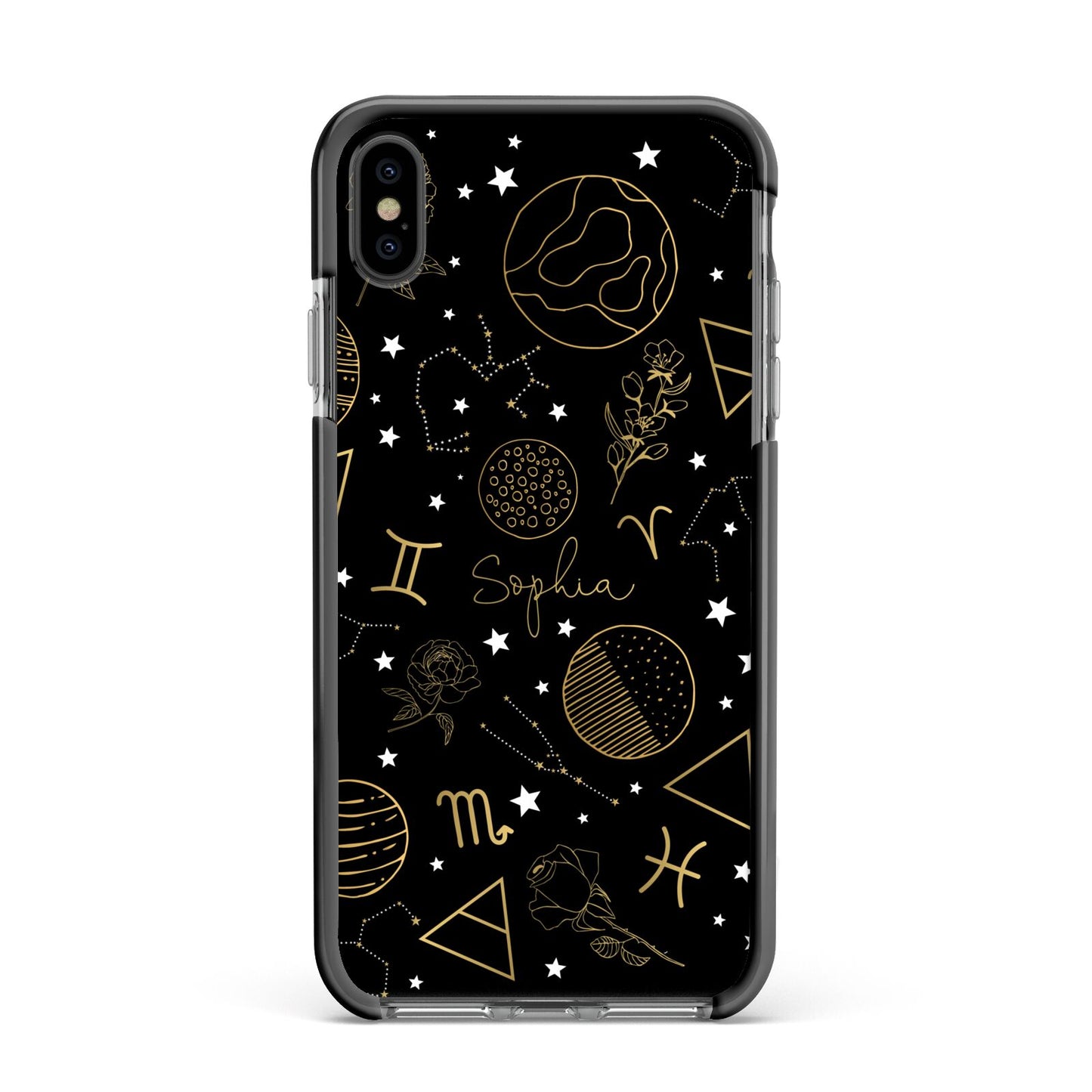 Personalised Stargazer Apple iPhone Xs Max Impact Case Black Edge on Black Phone