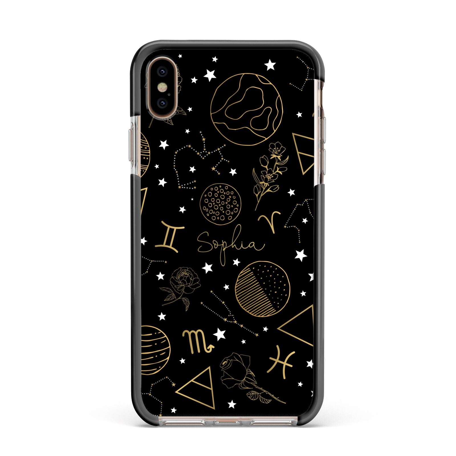 Personalised Stargazer Apple iPhone Xs Max Impact Case Black Edge on Gold Phone