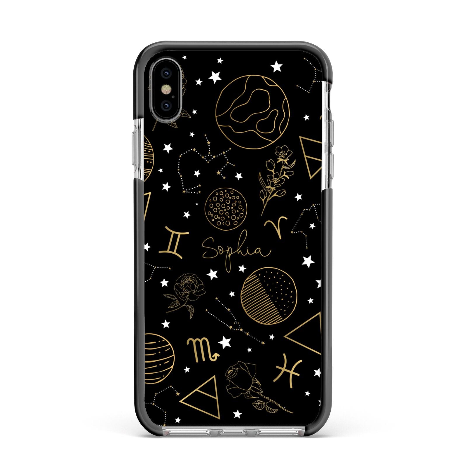 Personalised Stargazer Apple iPhone Xs Max Impact Case Black Edge on Silver Phone