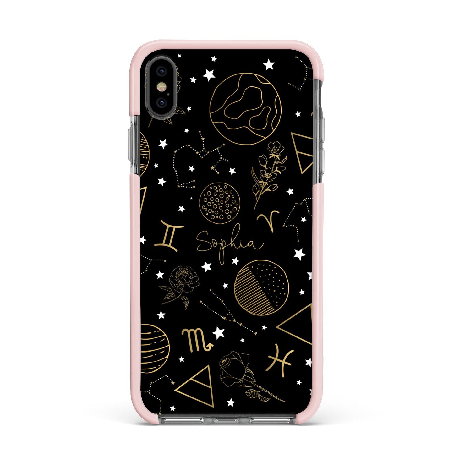 Personalised Stargazer Apple iPhone Xs Max Impact Case Pink Edge on Black Phone