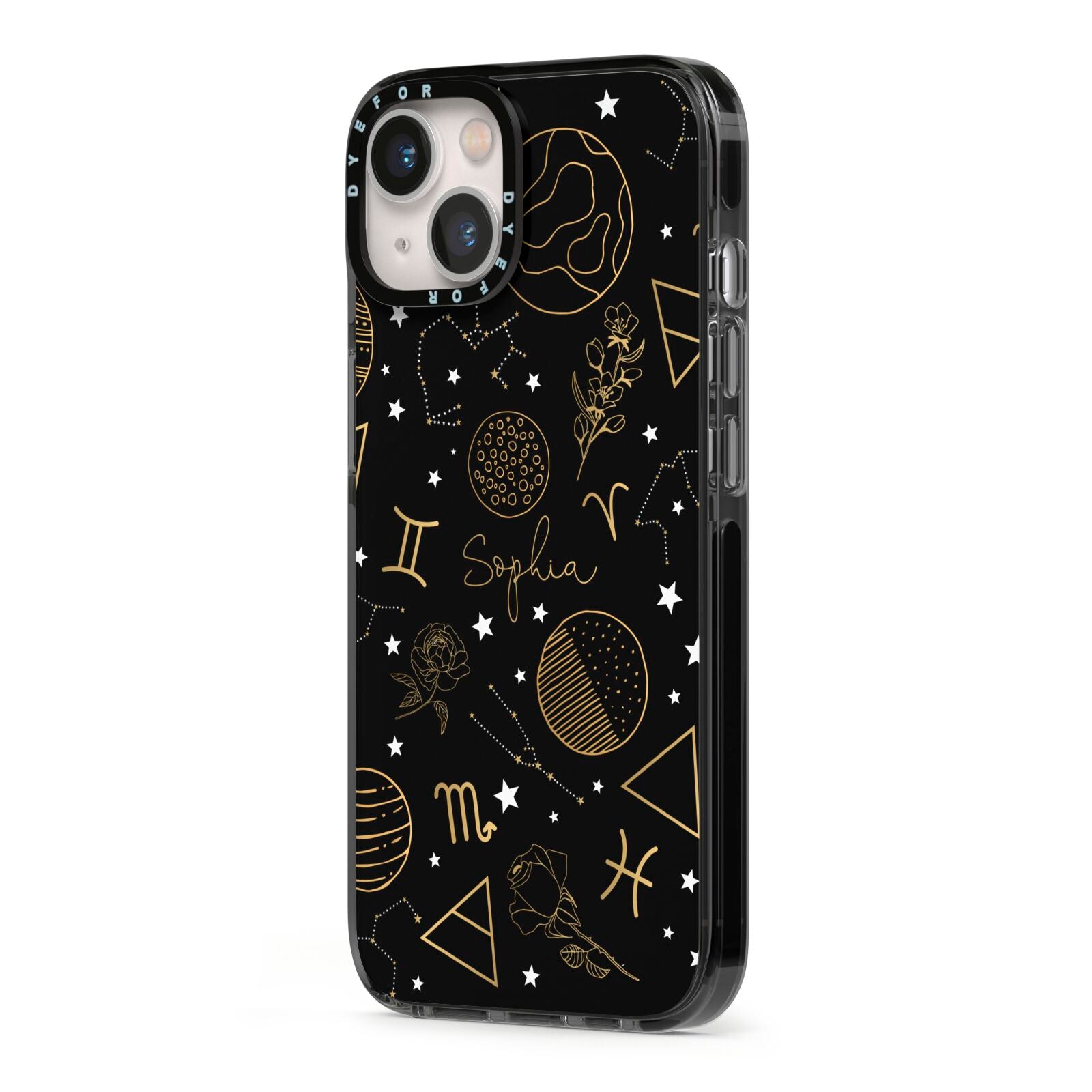 Personalised Stargazer iPhone 13 Black Impact Case Side Angle on Silver phone