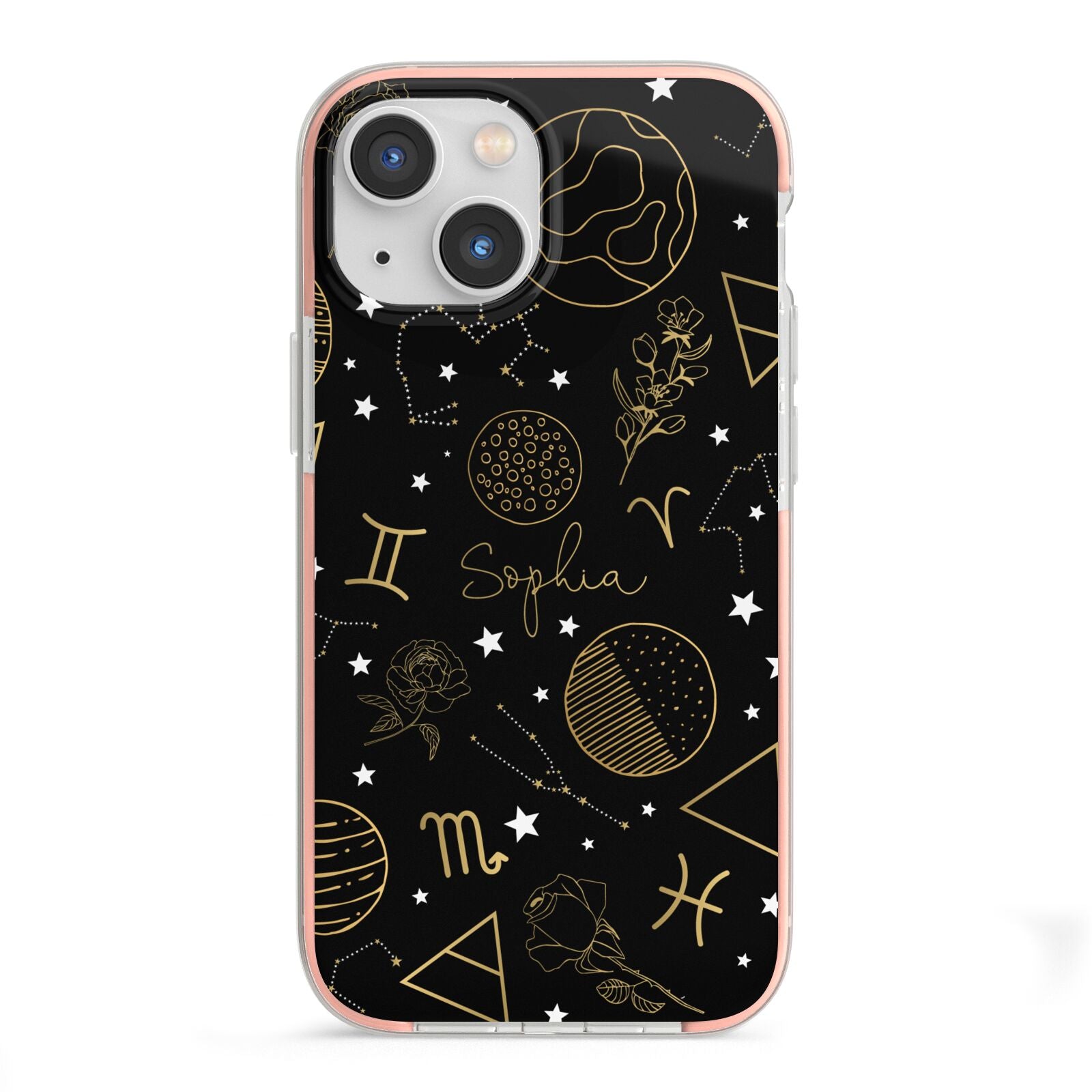 Personalised Stargazer iPhone 13 Mini TPU Impact Case with Pink Edges