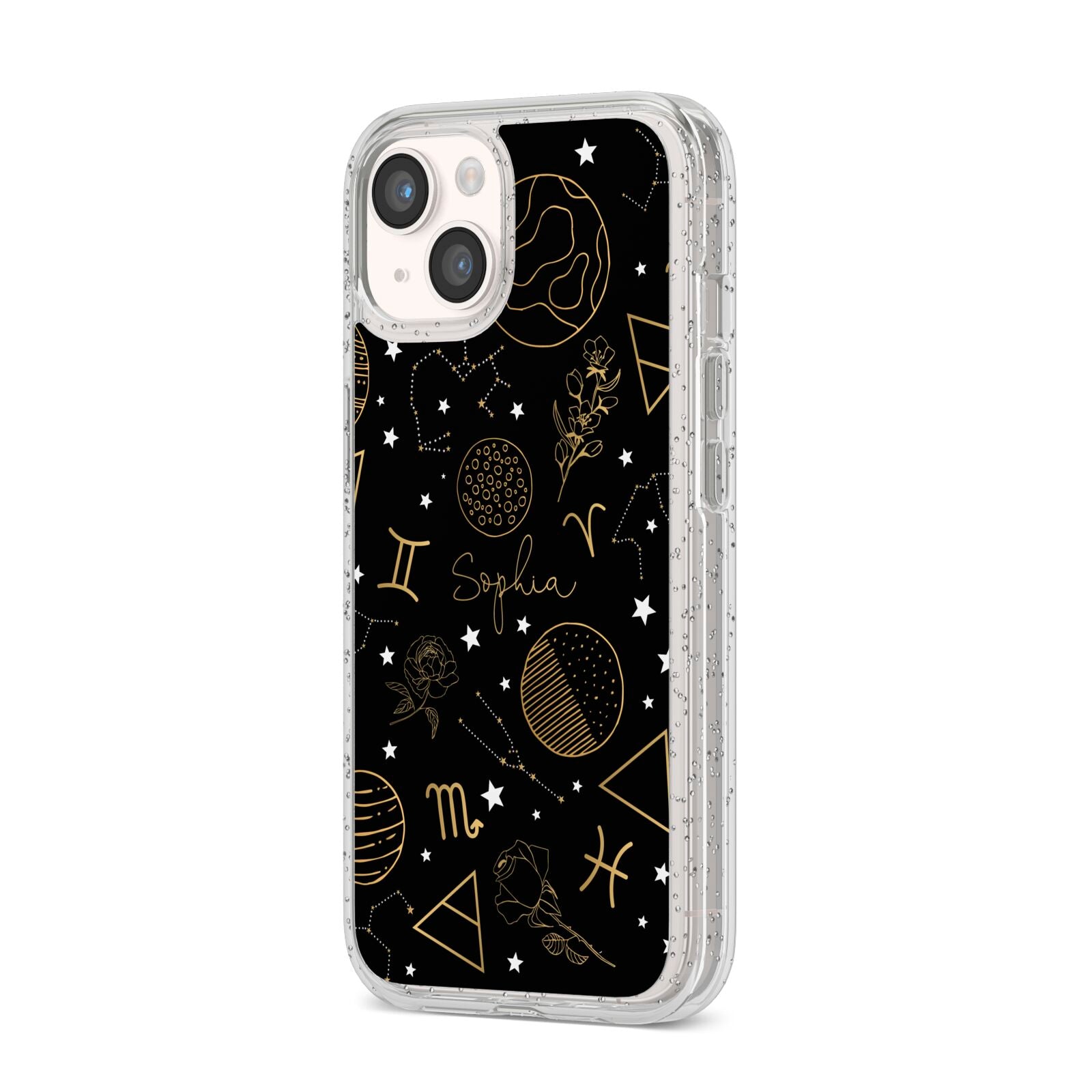 Personalised Stargazer iPhone 14 Glitter Tough Case Starlight Angled Image