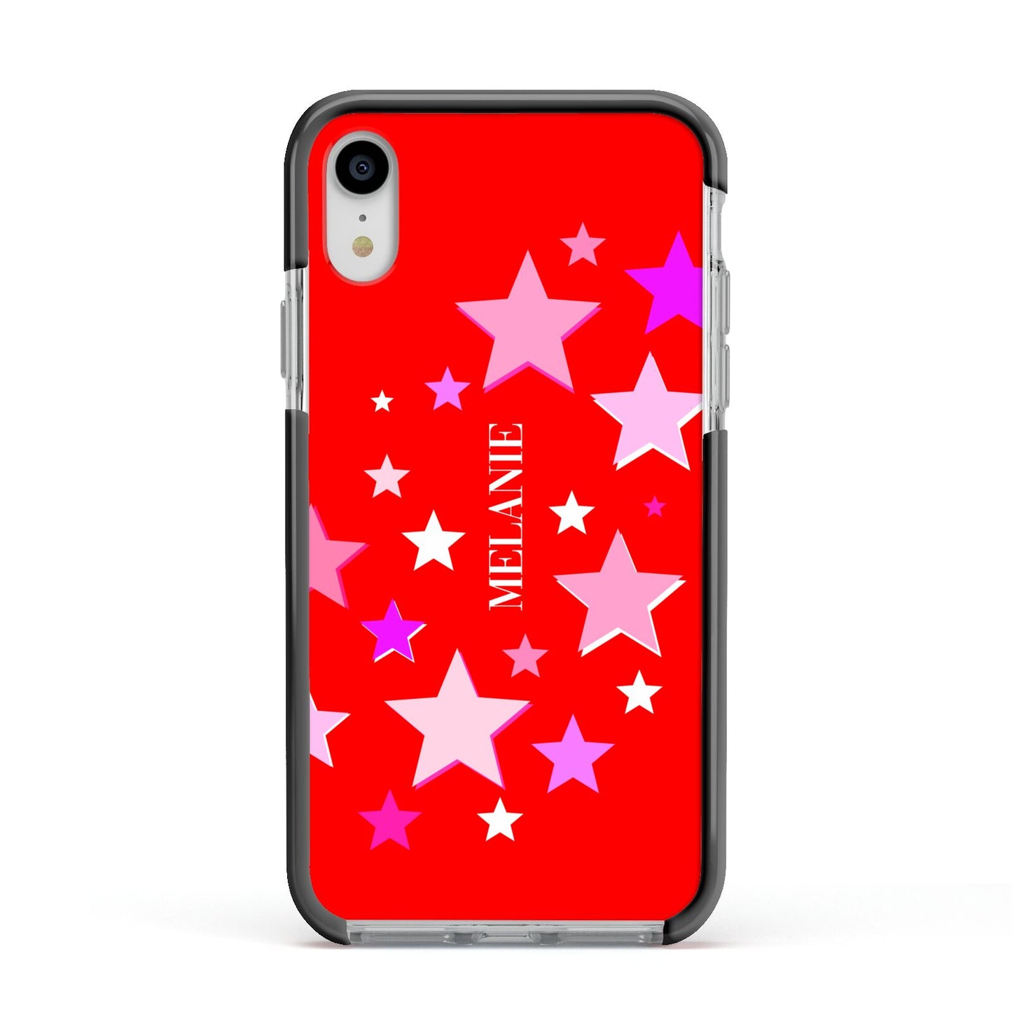 Personalised Stars Apple iPhone XR Impact Case Black Edge on Silver Phone