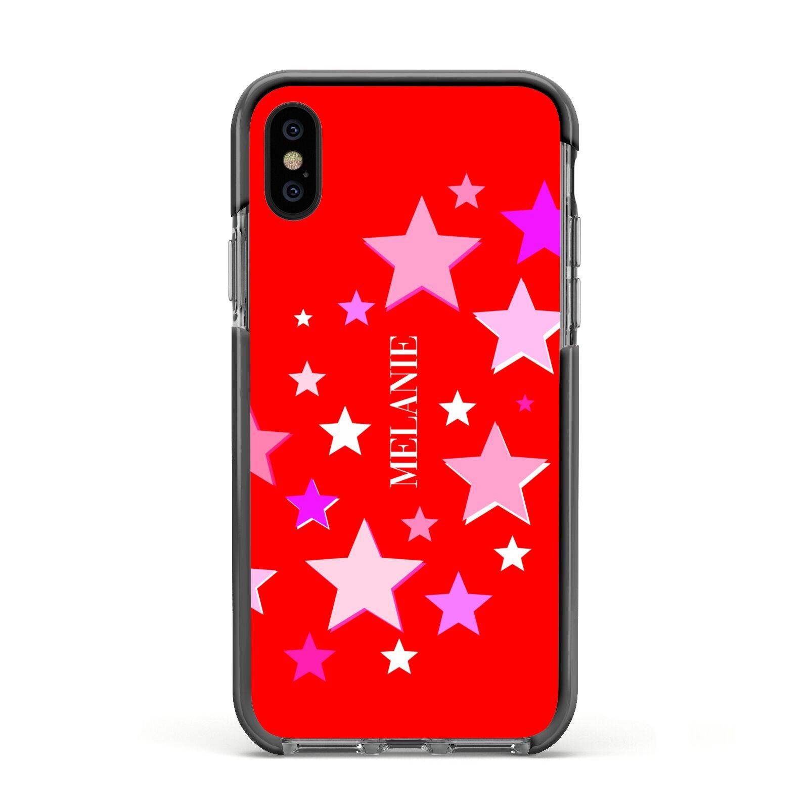 Personalised Stars Apple iPhone Xs Impact Case Black Edge on Black Phone