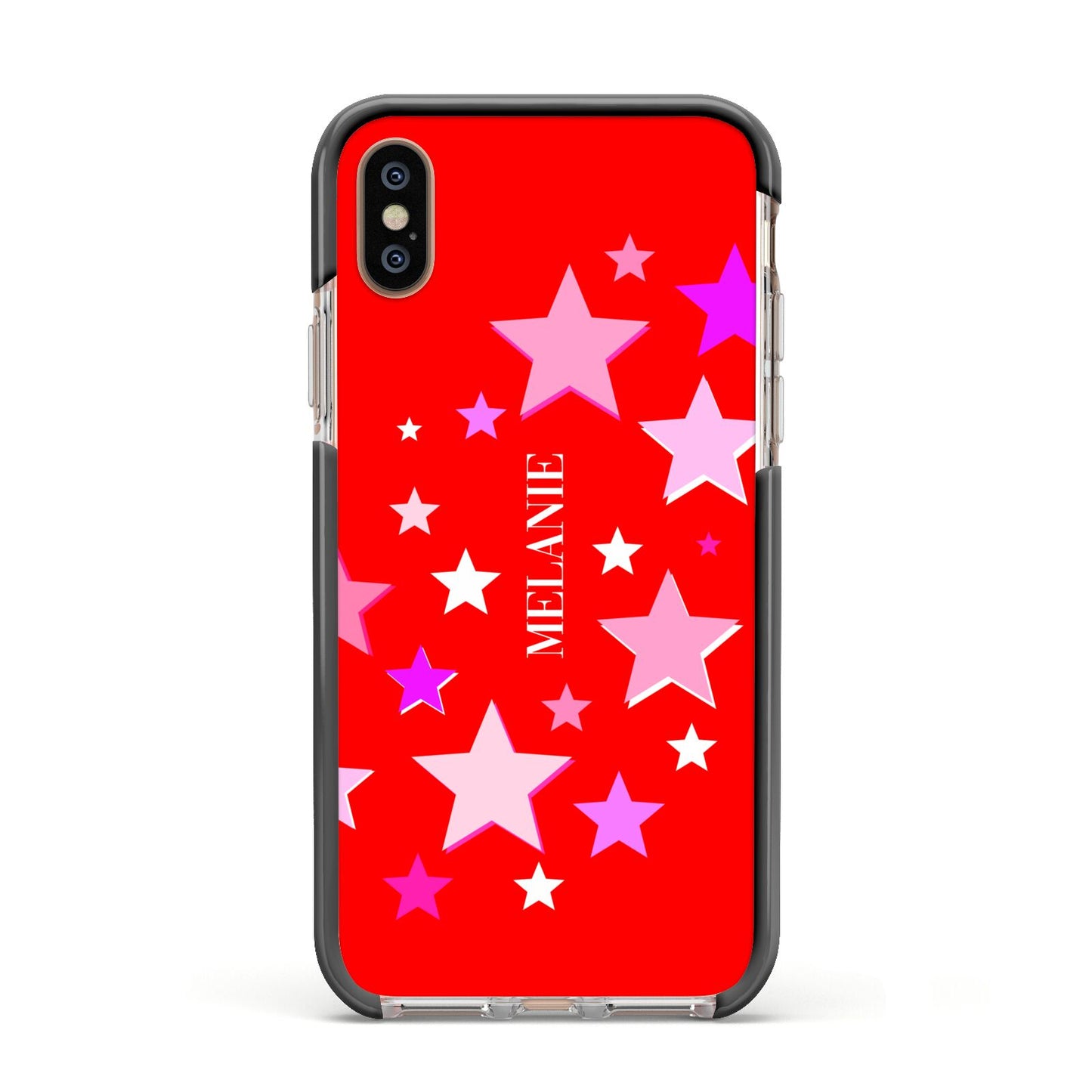 Personalised Stars Apple iPhone Xs Impact Case Black Edge on Gold Phone