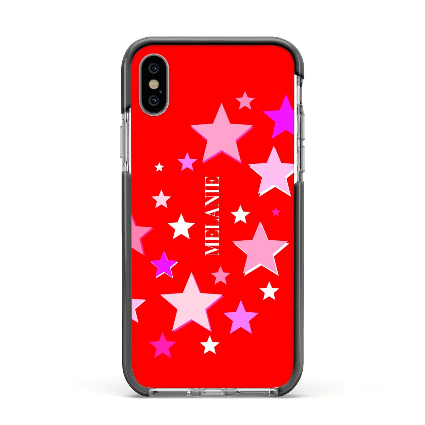 Personalised Stars Apple iPhone Xs Impact Case Black Edge on Silver Phone